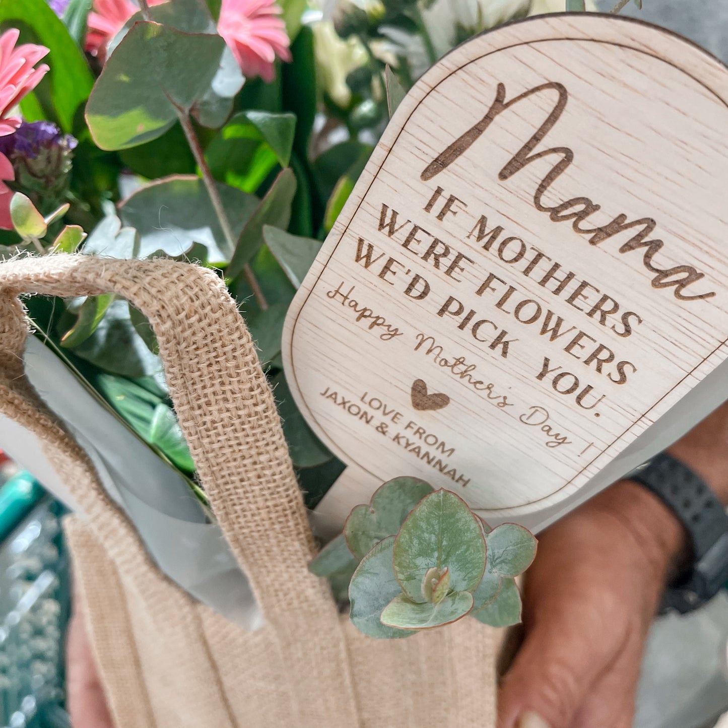 Personalised Mother’s Day Garden Stake | Wooden Flower Marker for Mum, Mama, Nanna | Gift from Kids | "If Mothers Were Flowers" Plant Gift