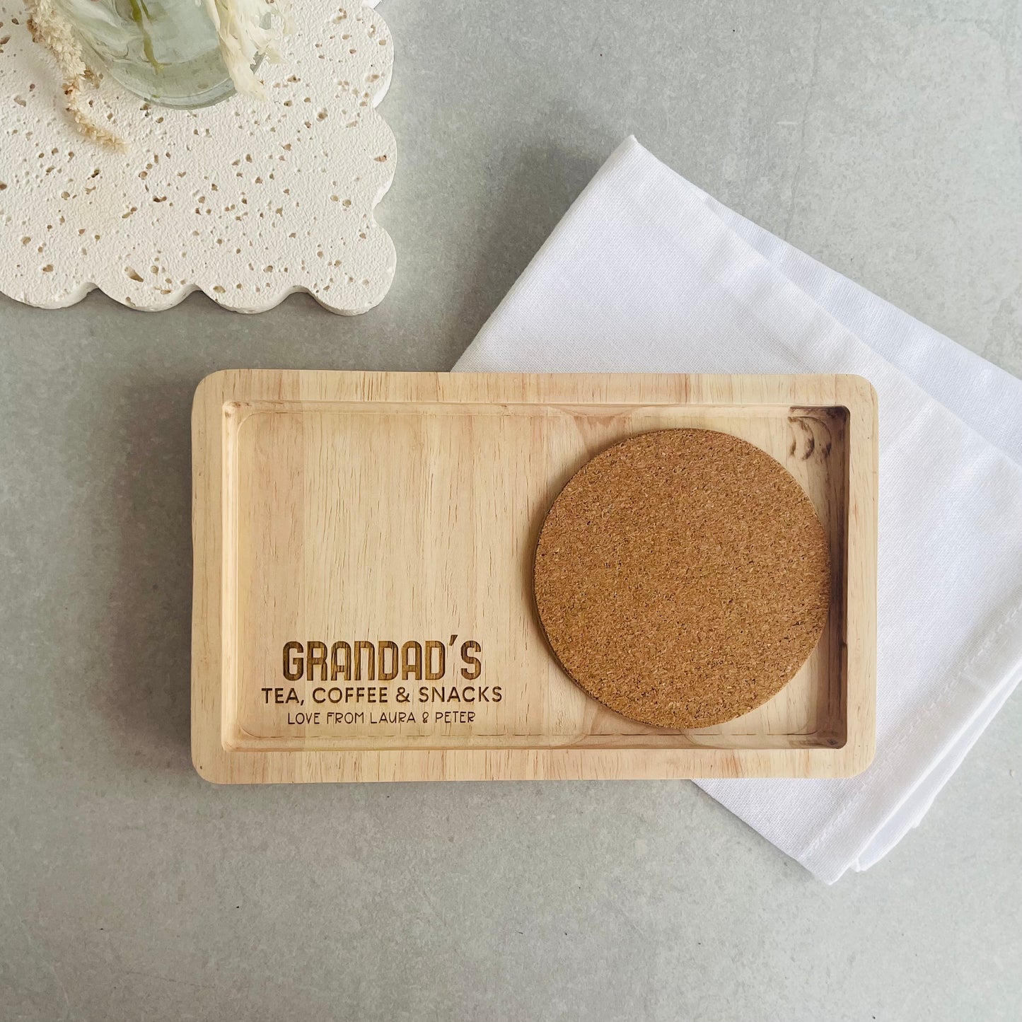 Personalized Snack Tray Fathers Gift for Grandad | Engraved Wood serving tray gift
