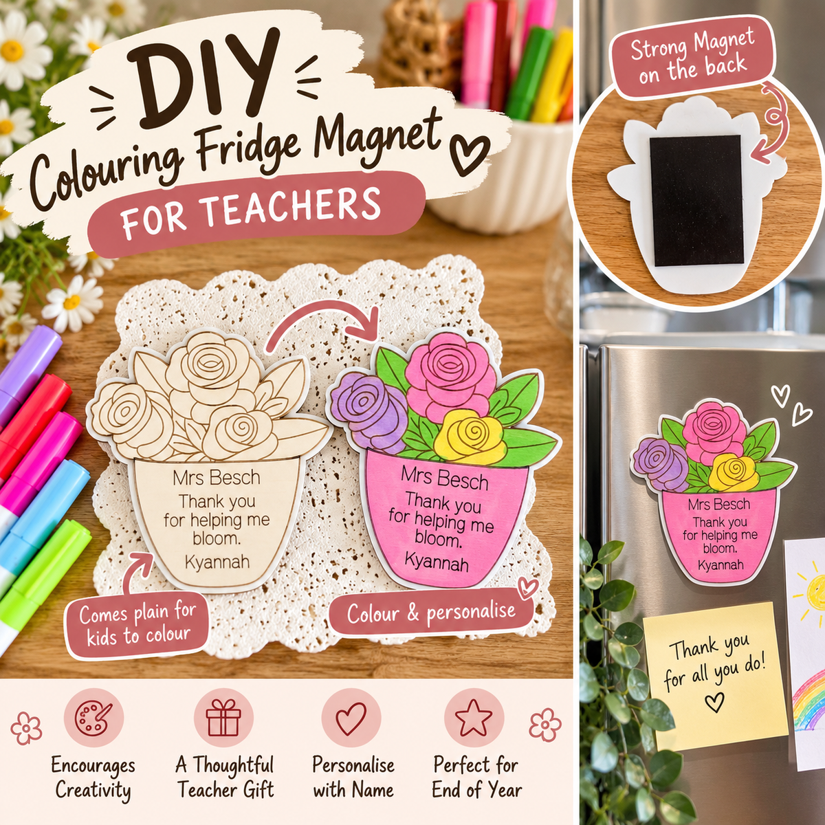DIY Colouring Teacher Magnet – Personalised Wooden Flower