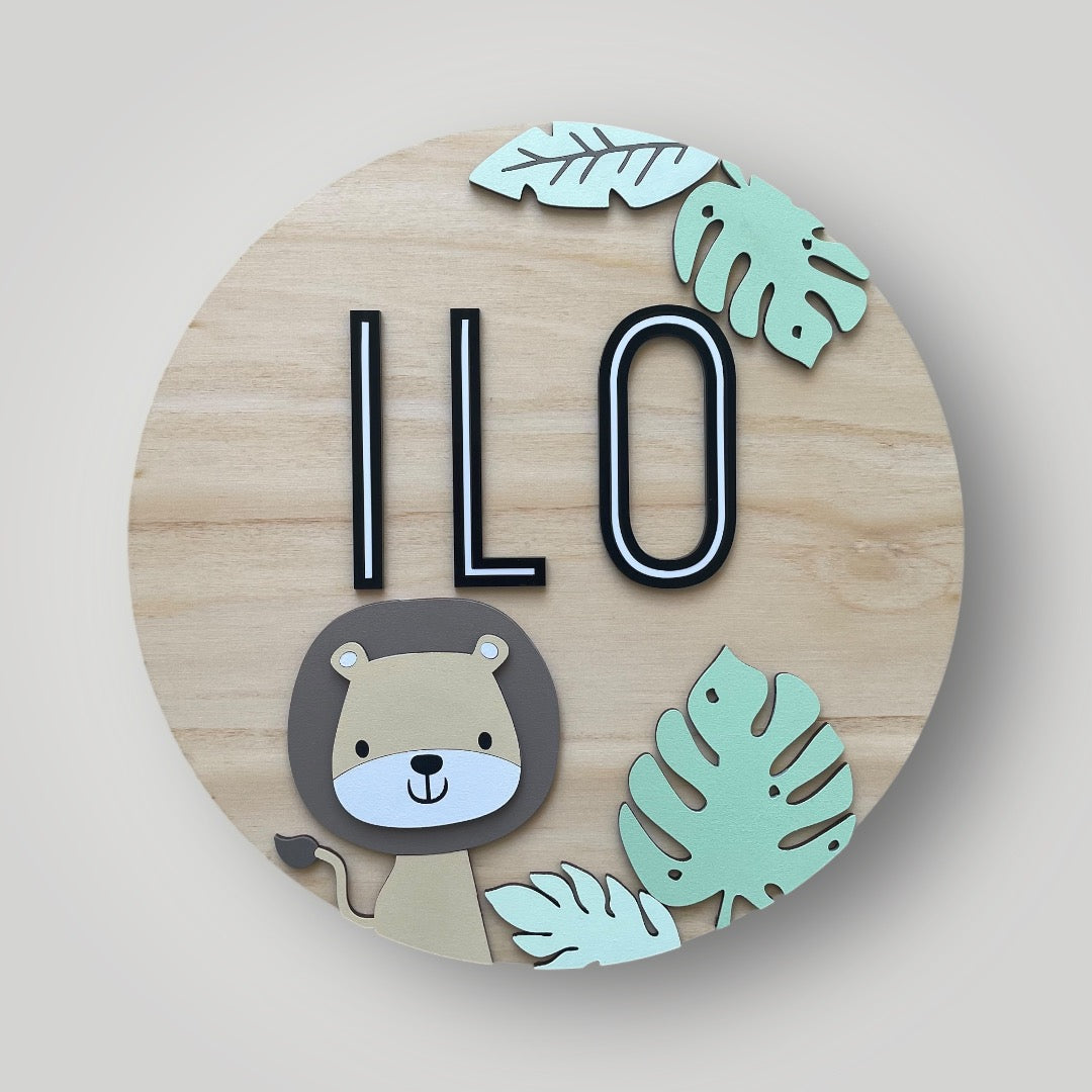 Safari Nursery Name Sign | 3D Baby Lion Decor | Nursery Room Wall art
