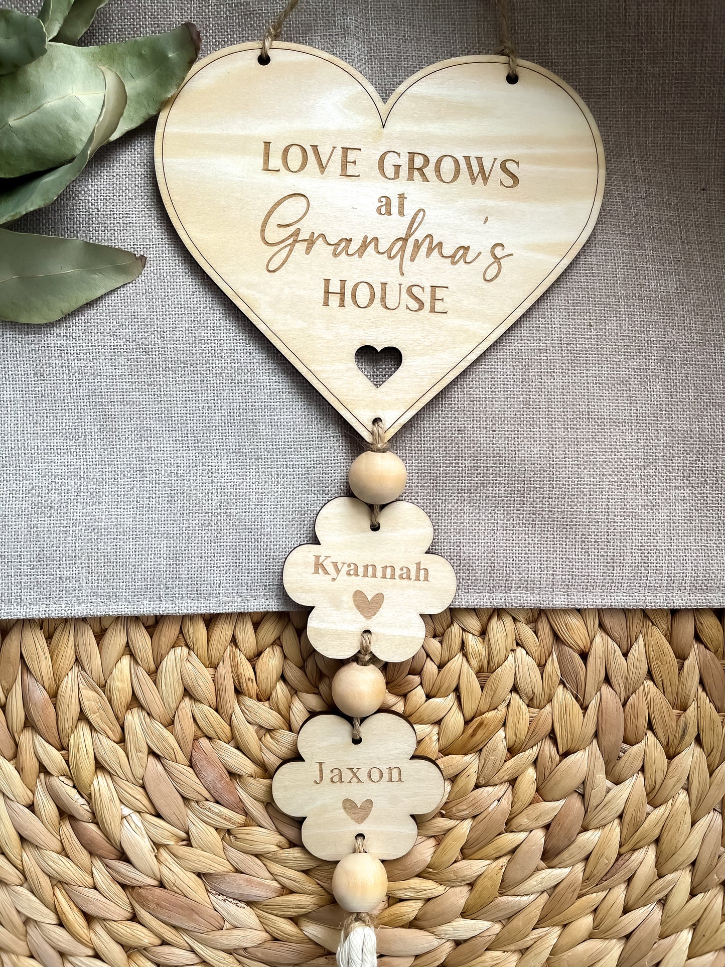 Personalised Wooden Gift for Grandma | Custom Family Name Plaque Grandkids Name