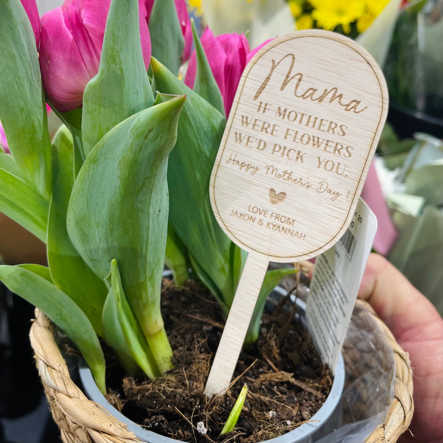 Personalised Mother’s Day Garden Stake | Wooden Flower Marker for Mum, Mama, Nanna | Gift from Kids | "If Mothers Were Flowers" Plant Gift
