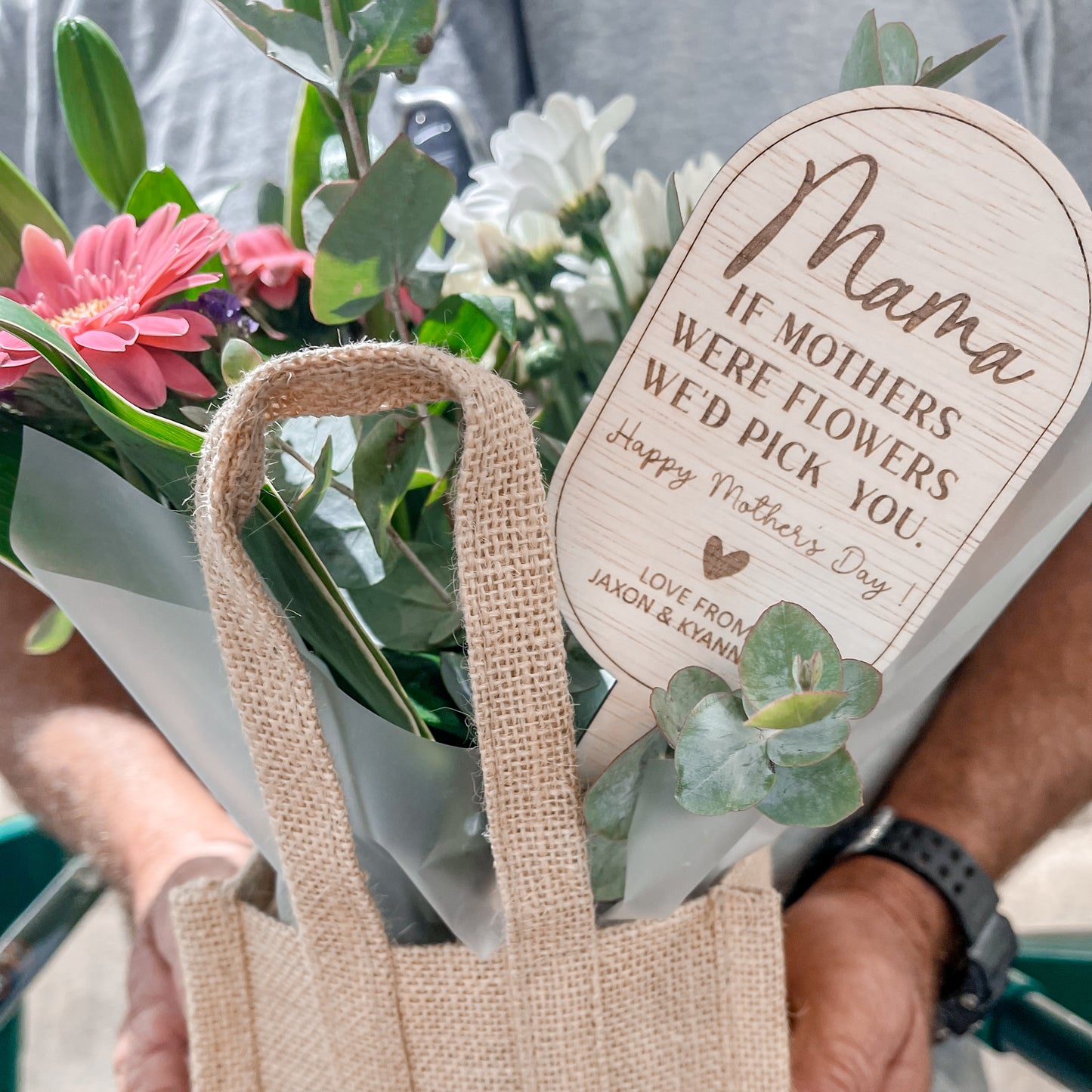 Personalised Mother’s Day Garden Stake | Wooden Flower Marker for Mum, Mama, Nanna | Gift from Kids | "If Mothers Were Flowers" Plant Gift