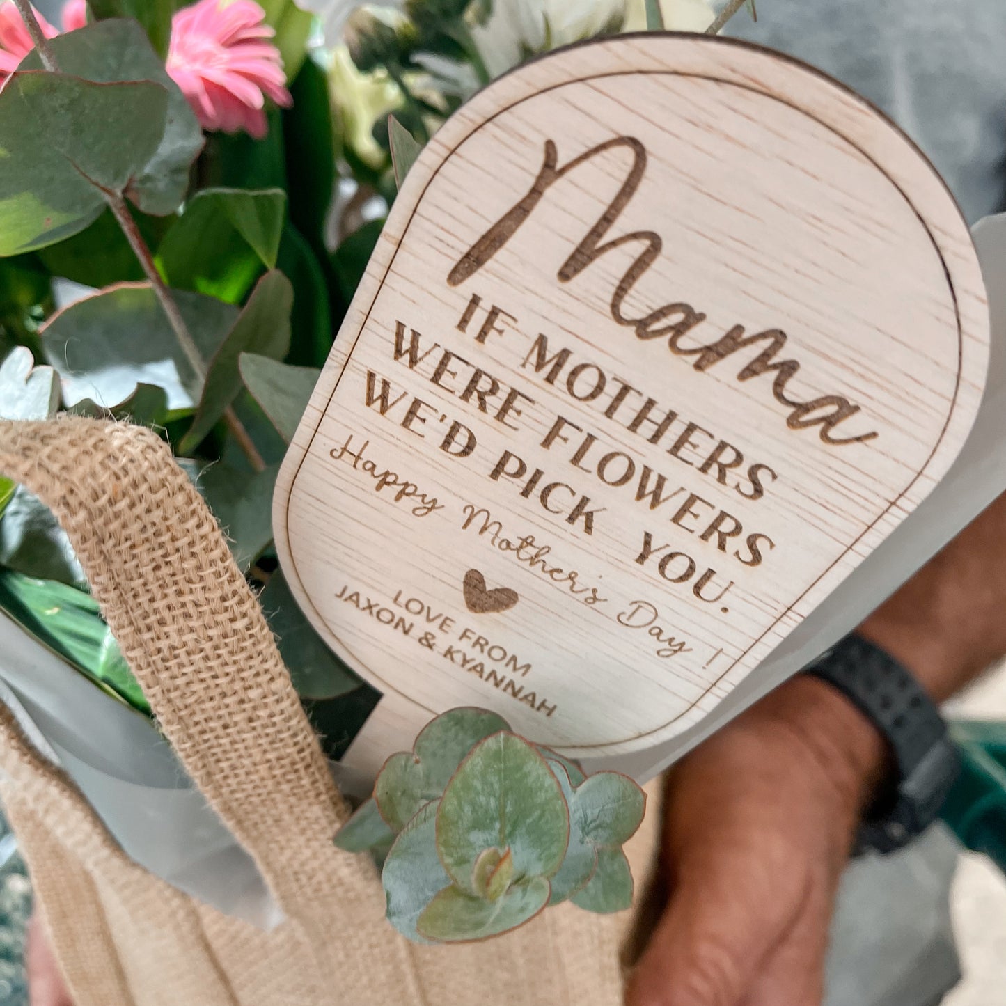 Personalised Mother’s Day Garden Stake | Wooden Flower Marker for Mum, Mama, Nanna | Gift from Kids | "If Mothers Were Flowers" Plant Gift
