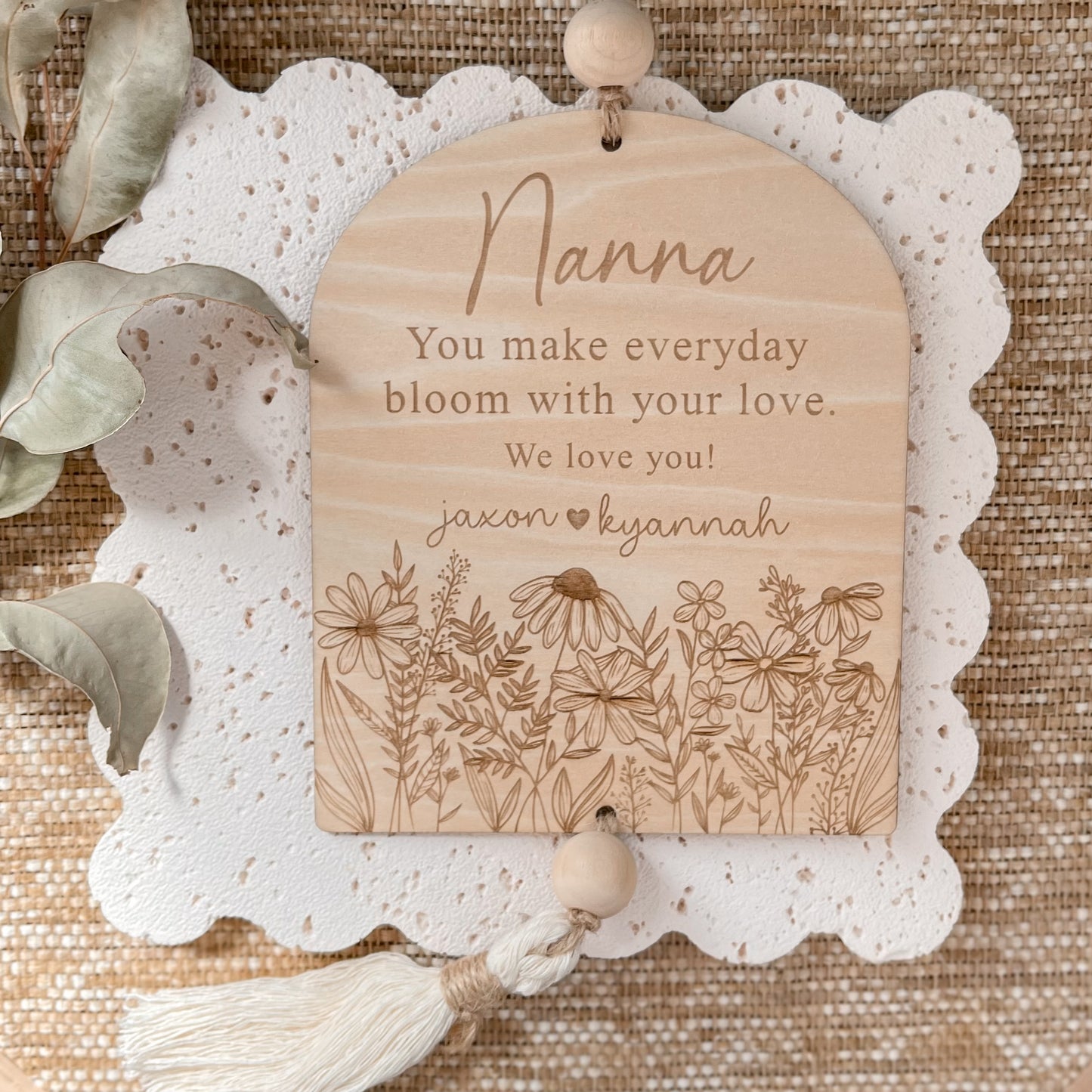 Personalized Nanna Wooden Wall Hanging Sign | Grandkids Name Wall Hanging