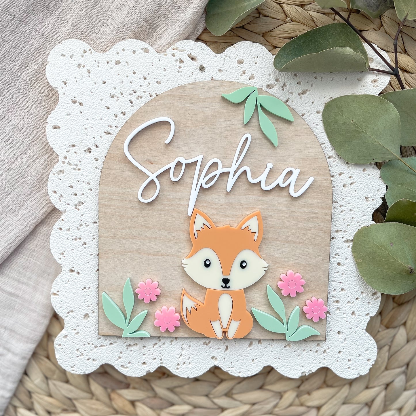 Girls Fox Nursery Name Plaque