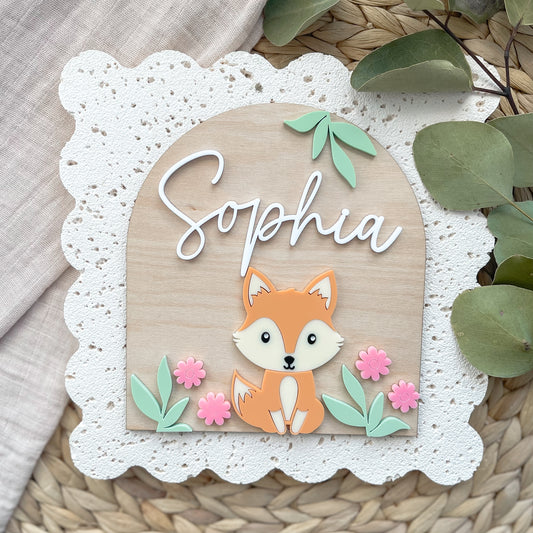 Girls Fox Nursery Name Plaque