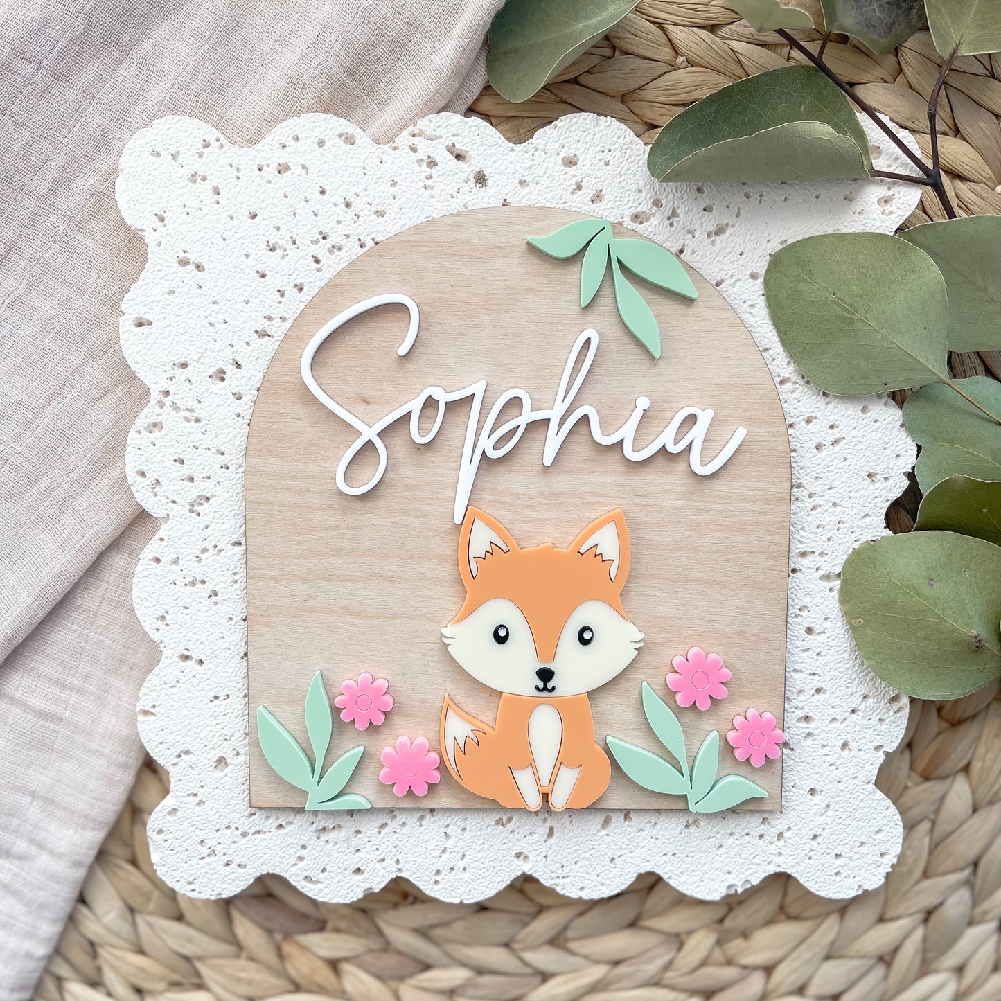 Girls Fox Nursery Name Plaque