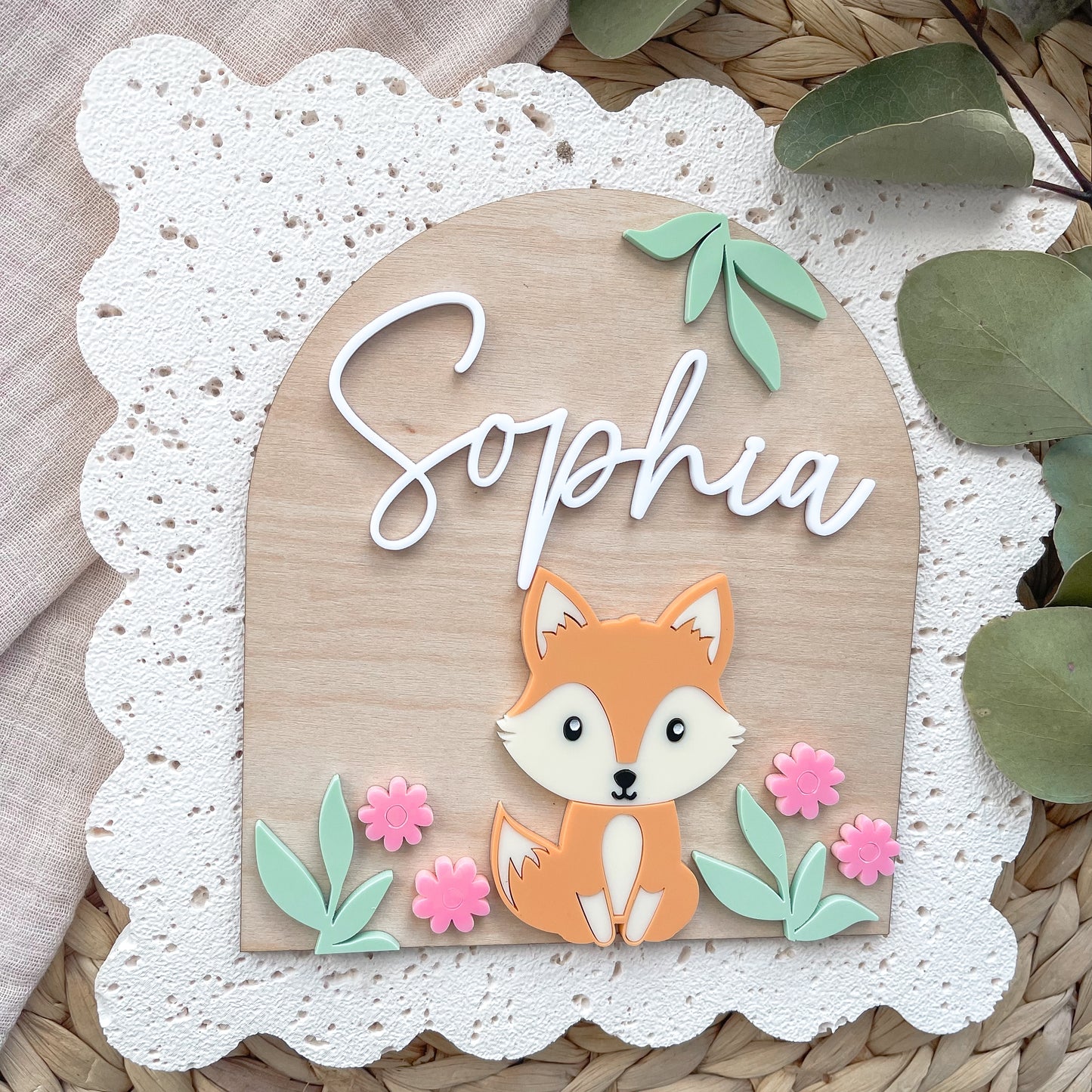 Girls Fox Nursery Name Plaque