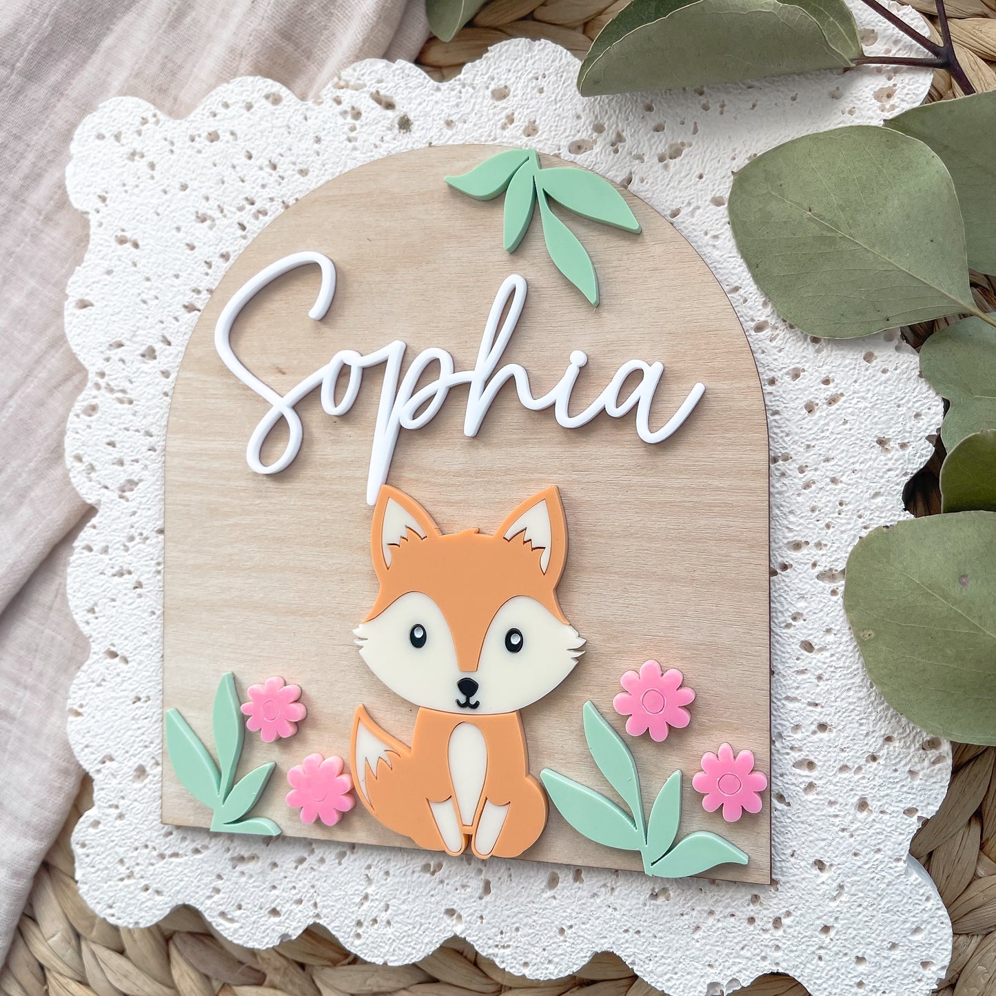 Girls Fox Nursery Name Plaque