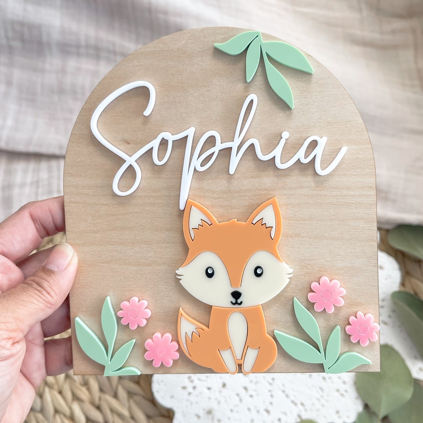 Girls Fox Nursery Name Plaque