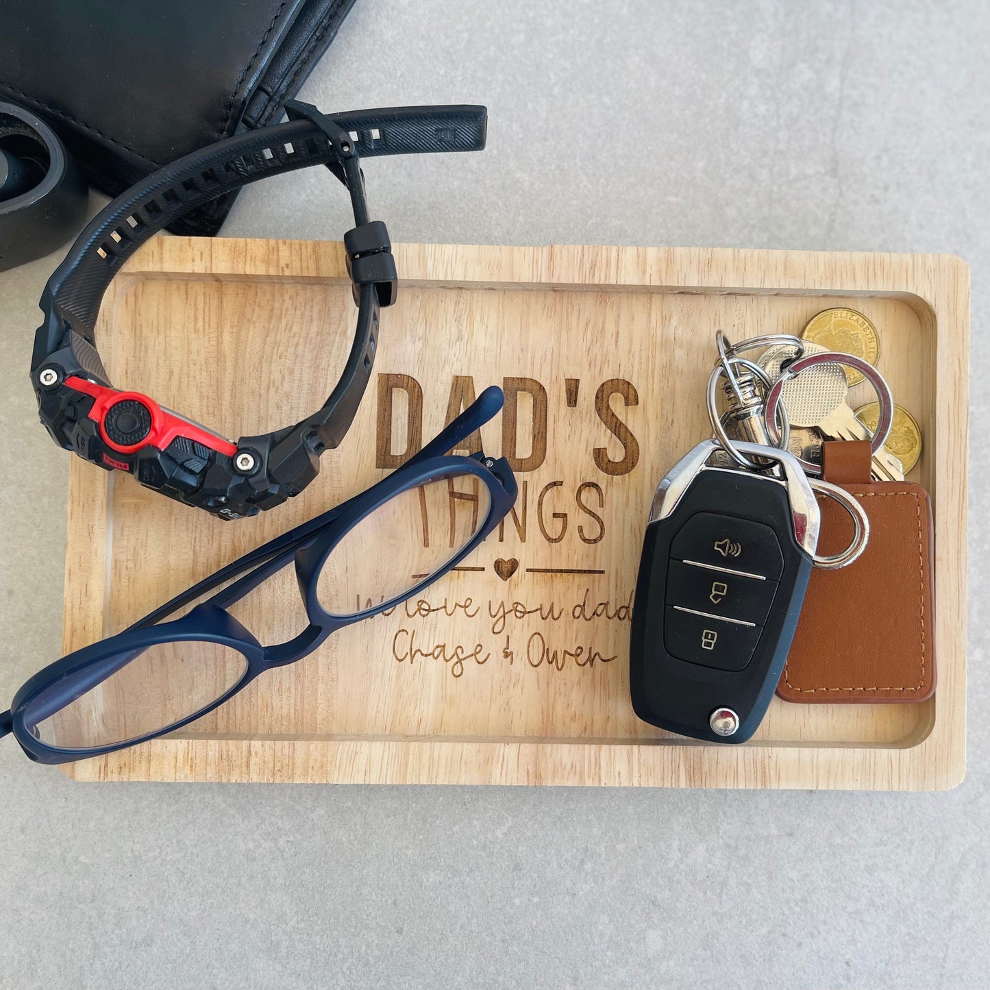 Engraved Wooden Valet Tray gift for Dad