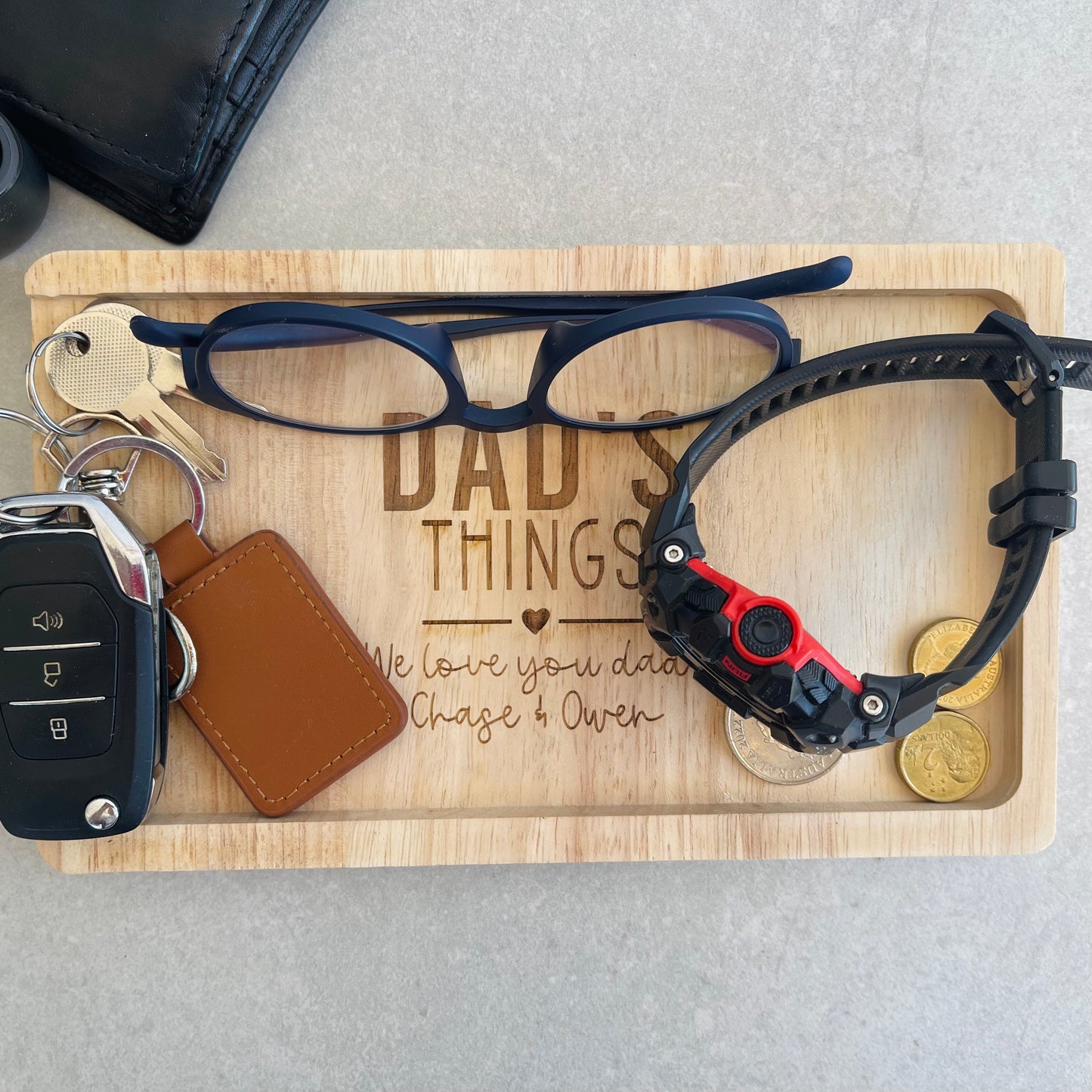 Engraved Wooden Valet Tray gift for Dad