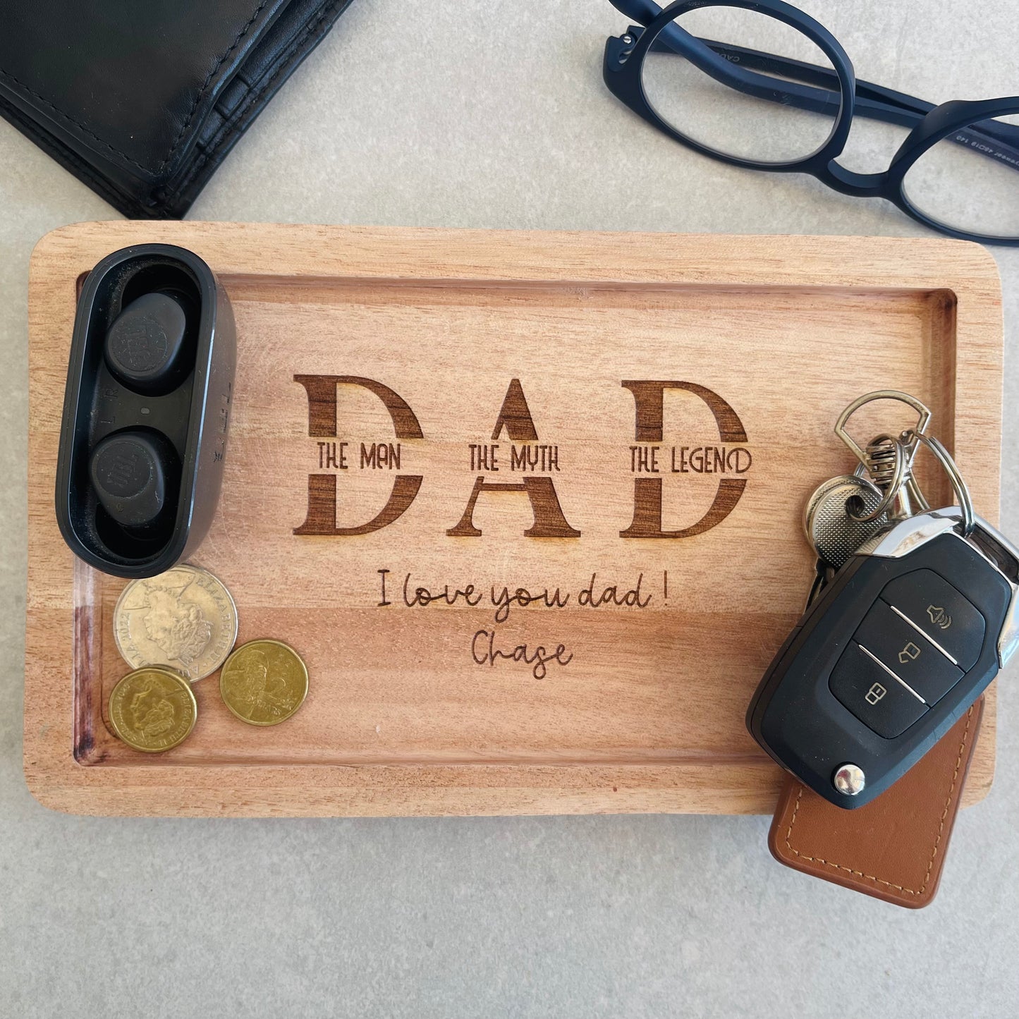 Engraved Wooden Valet Tray gift for Dad