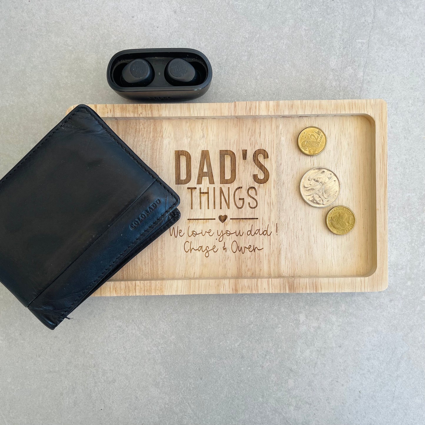 Engraved Wooden Valet Tray gift for Dad