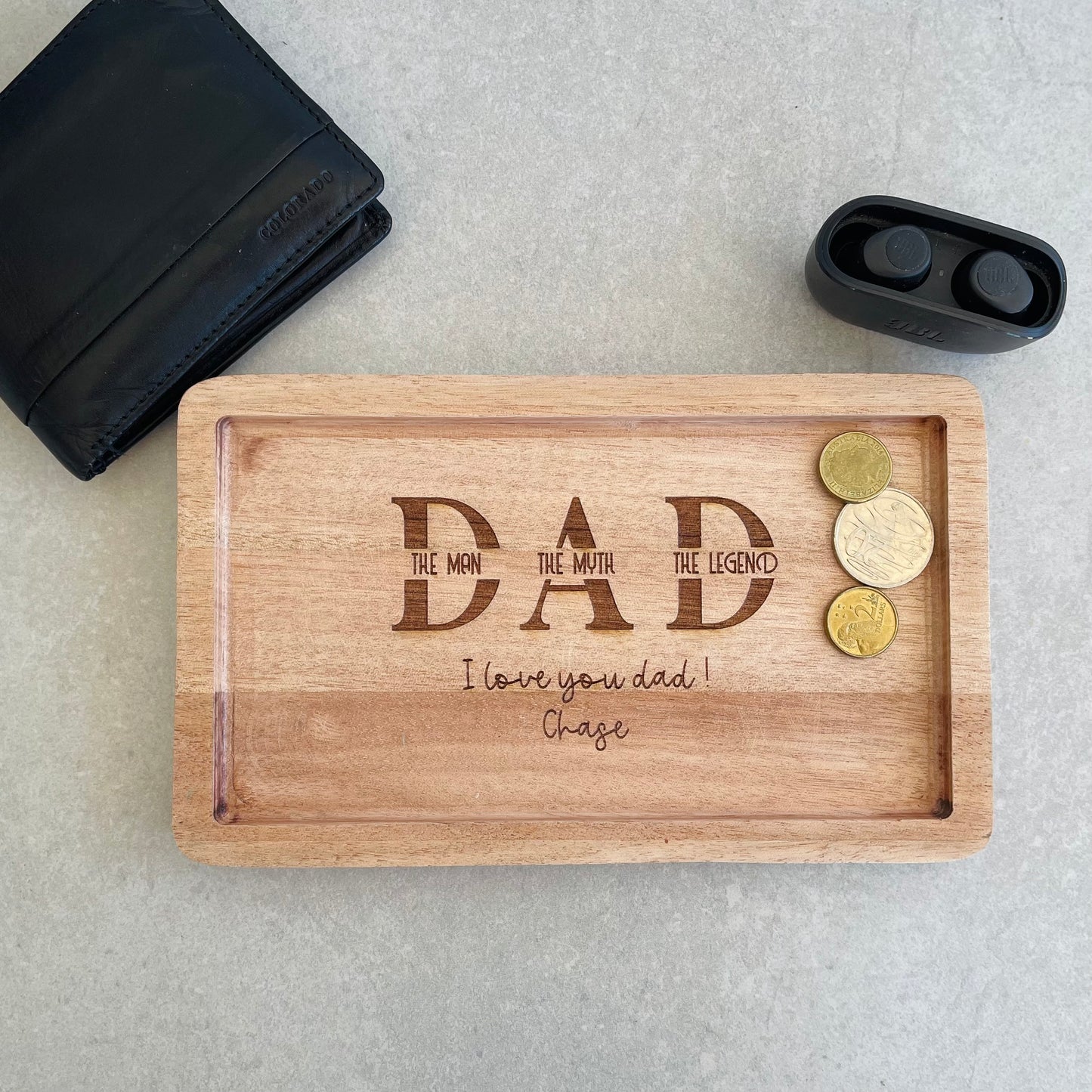 Engraved Wooden Valet Tray gift for Dad