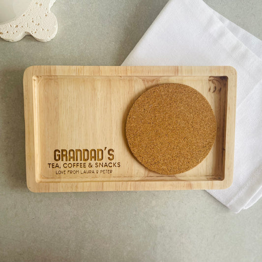 Personalized Snack Tray Fathers Gift for Grandad | Engraved Wood serving tray gift