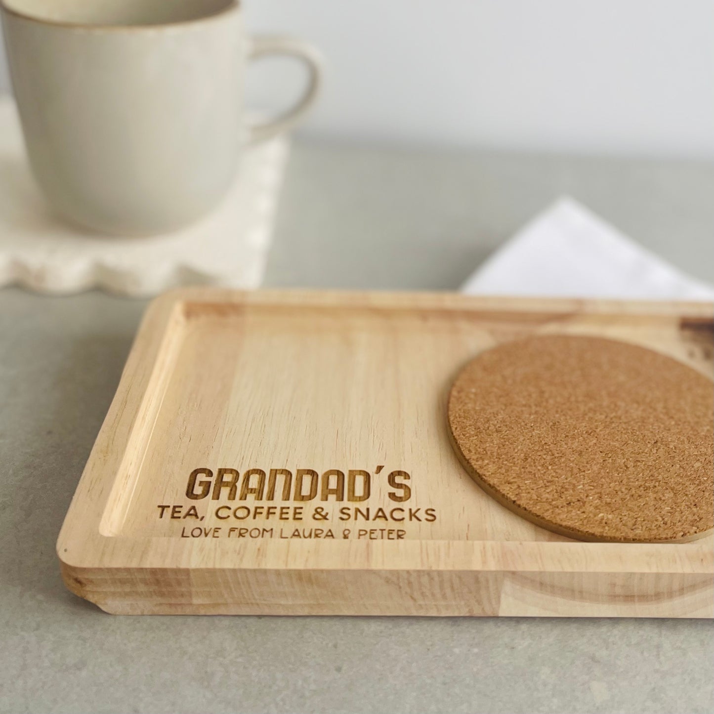 Personalized Snack Tray Fathers Gift for Grandad | Engraved Wood serving tray gift