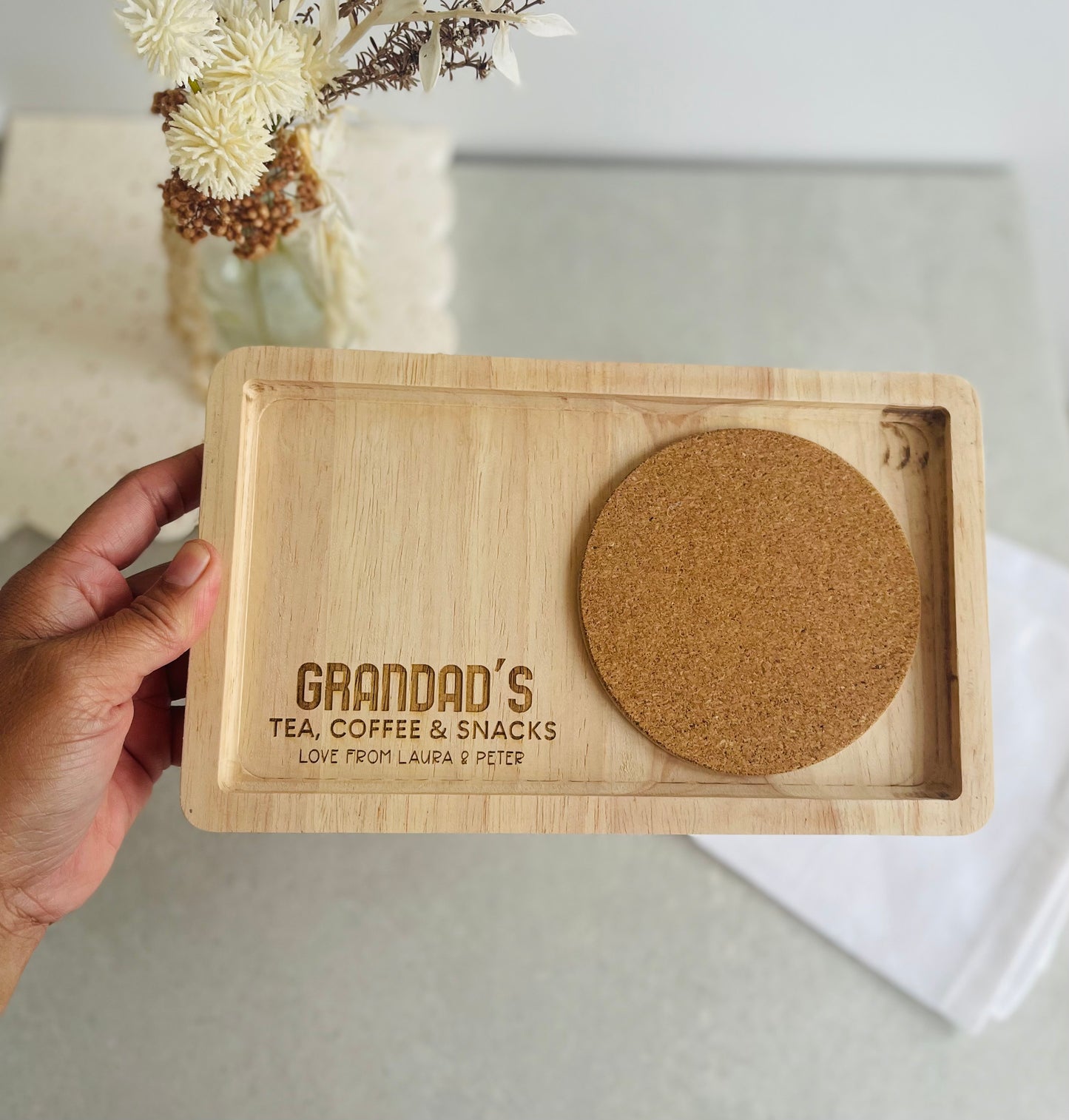Personalized Snack Tray Fathers Gift for Grandad | Engraved Wood serving tray gift