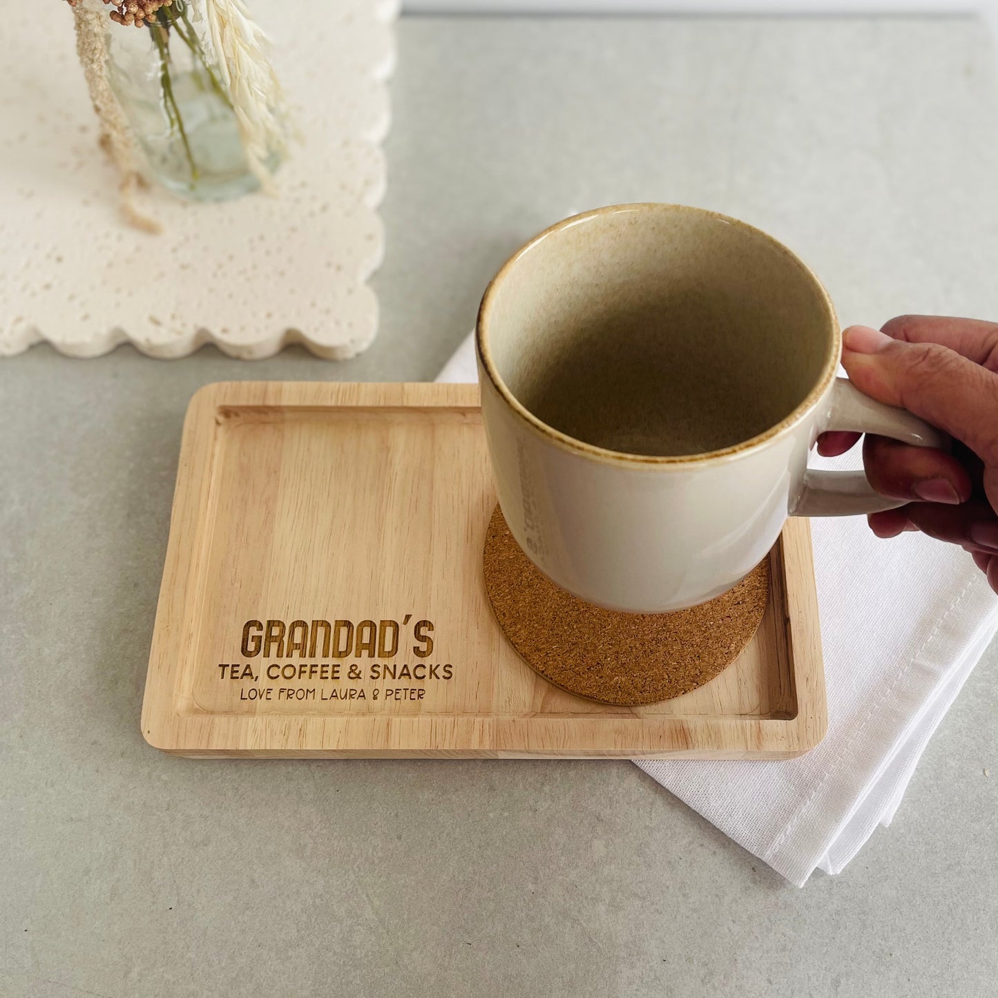 Personalized Snack Tray Fathers Gift for Grandad | Engraved Wood serving tray gift