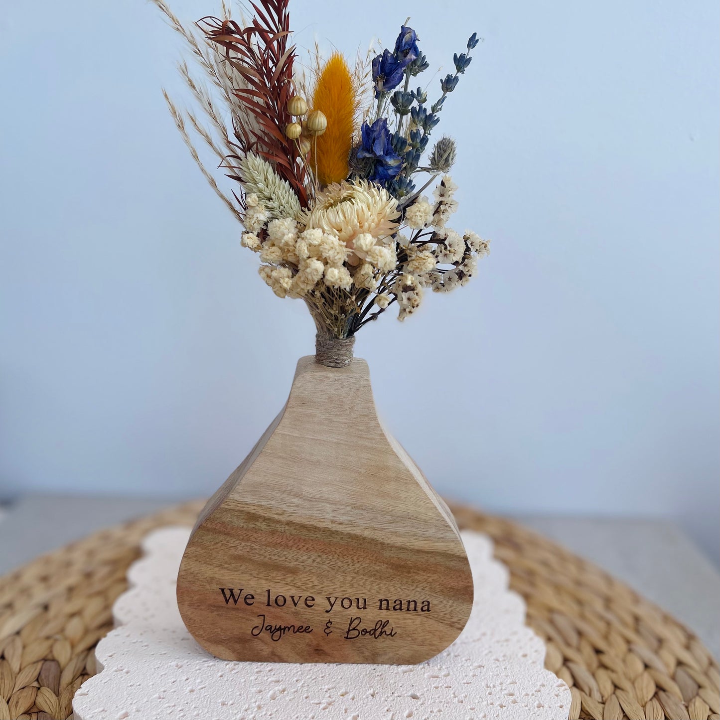 Personalised Engraved Wooden Vase for Mothers Day Gift | Presents from Kids