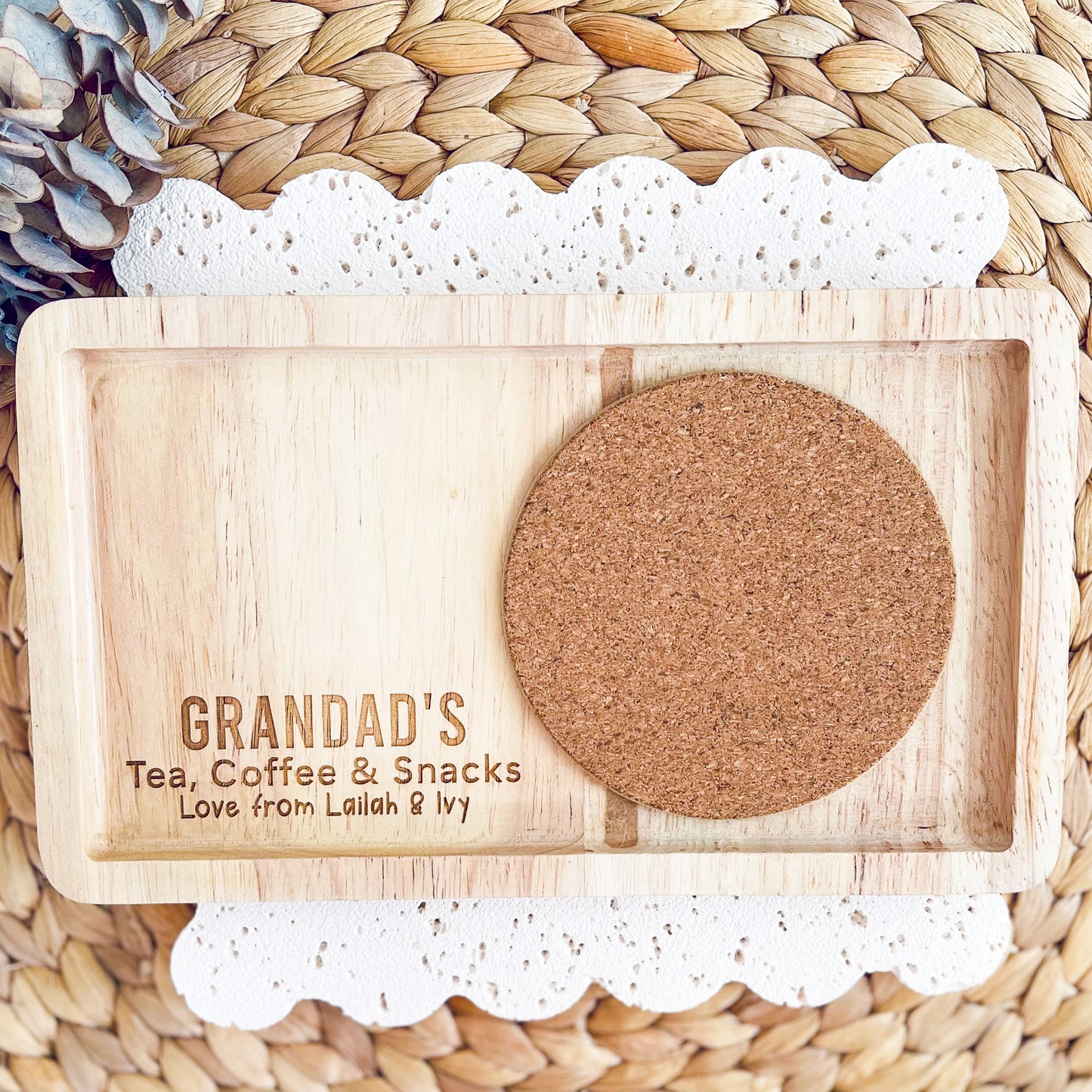 Personalized Snack Tray Fathers Gift for Grandad | Engraved Wood serving tray gift