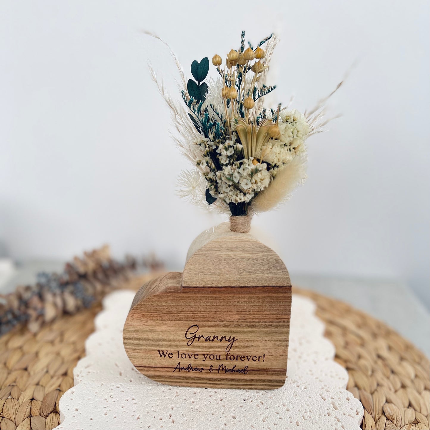 Personalised Engraved Wooden Vase for Mothers Day Gift | Presents from Kids
