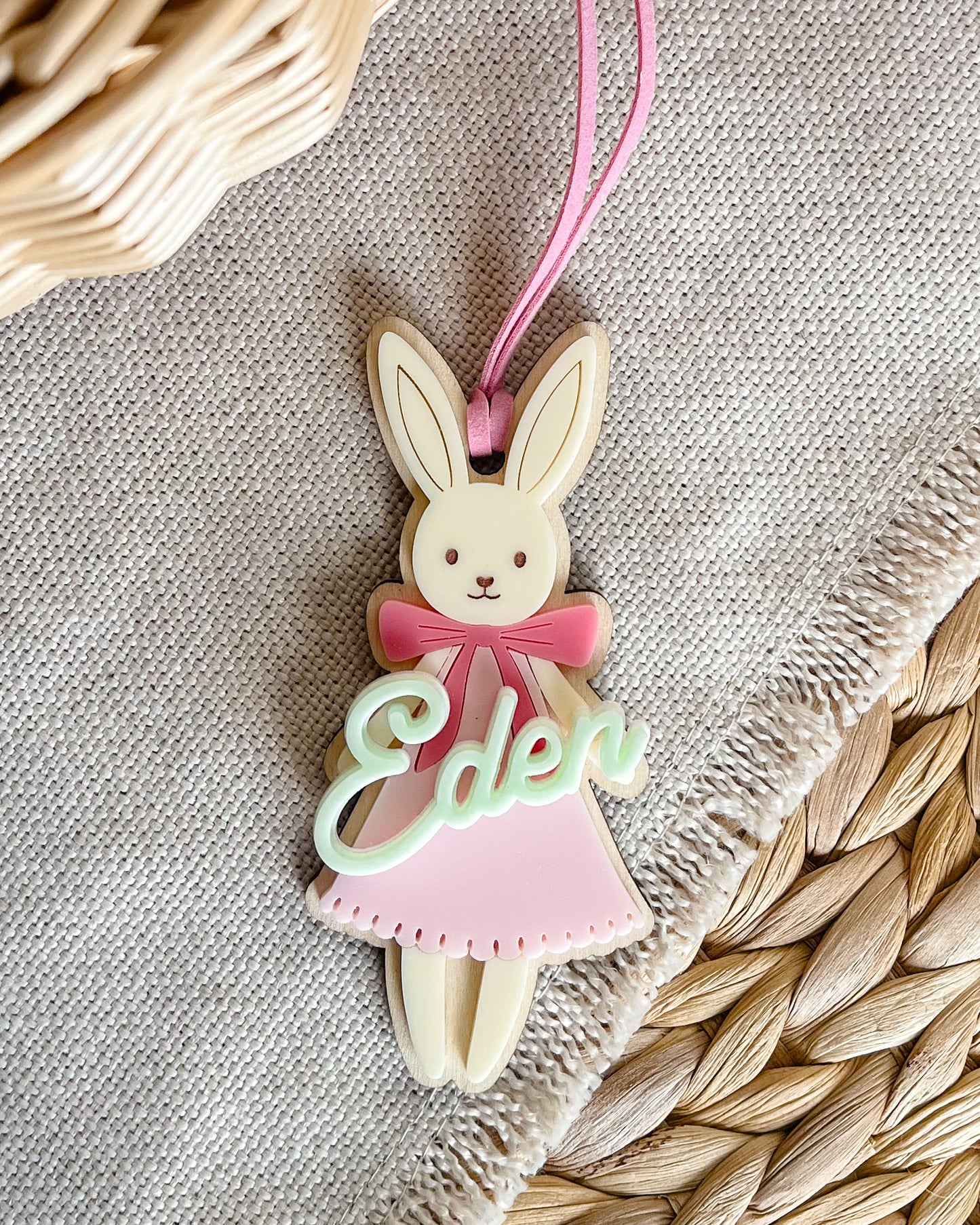 Pink Bunny Easter Basket Tag