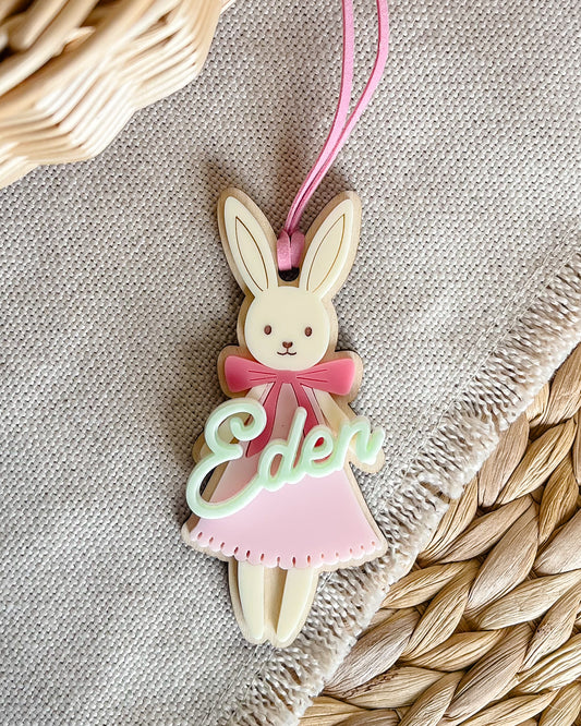 Pink Bunny Easter Basket Tag