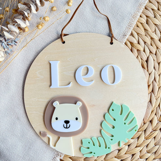 Personalised Safari Nursery Door Sign – Custom Wooden Baby Name Plaque