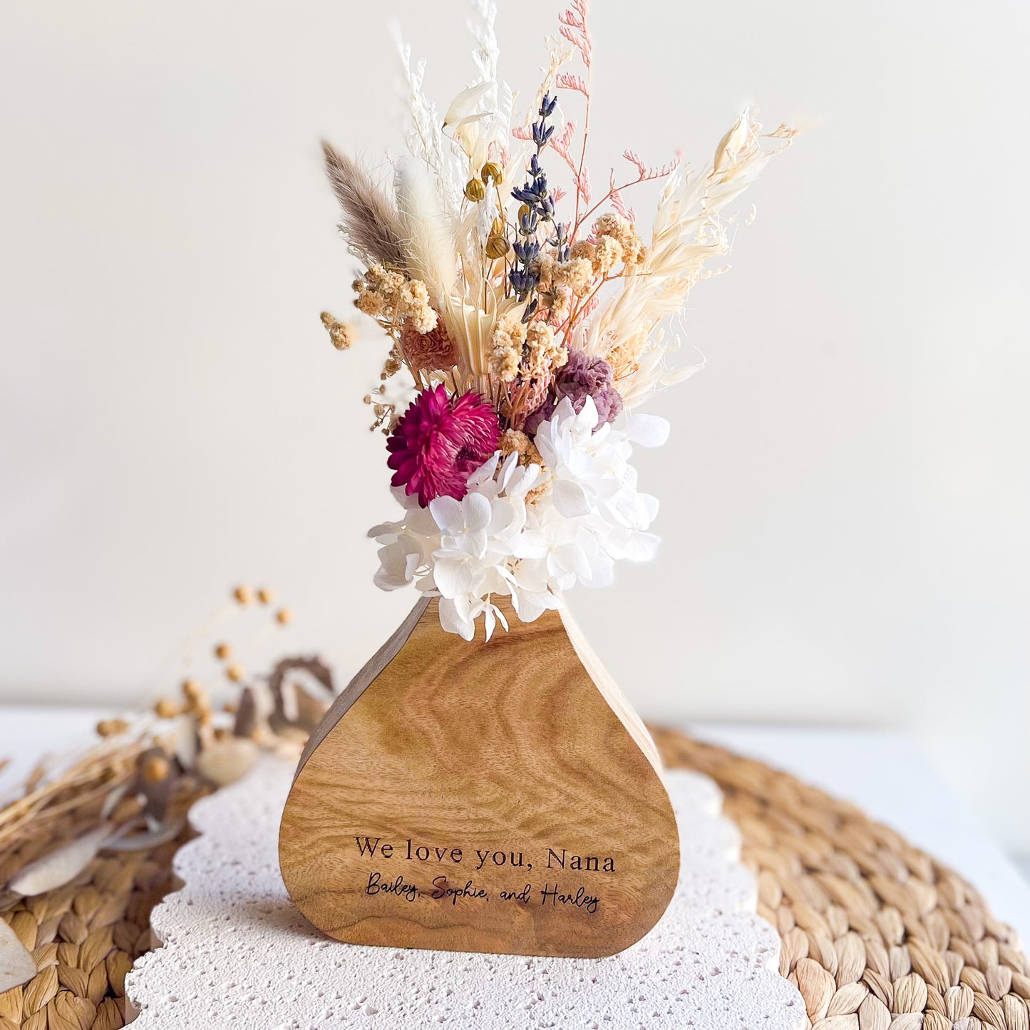Personalised Engraved Wooden Vase for Mothers Day Gift | Presents from Kids