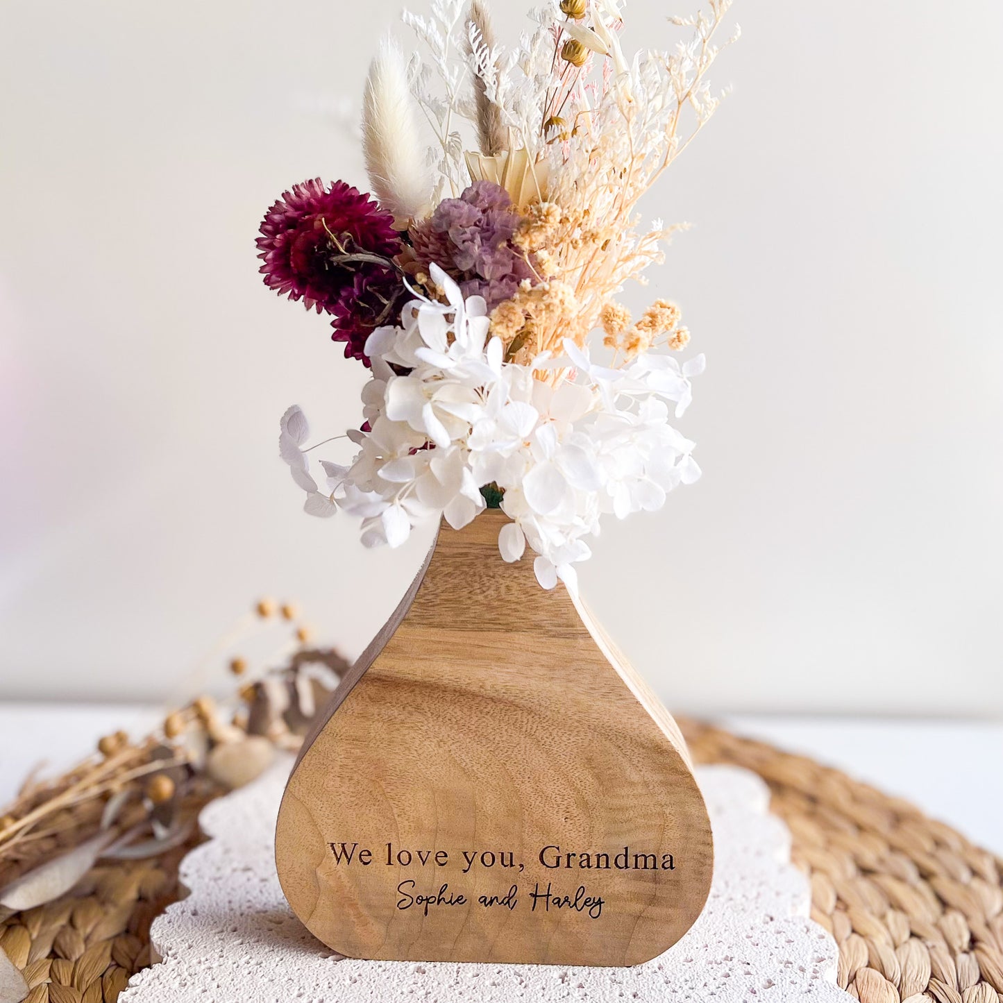 Personalised Engraved Wooden Vase for Mothers Day Gift | Presents from Kids