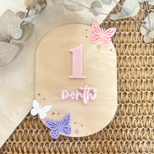 Baby Milestone Disc – Butterfly Wooden Flat Lay Photo