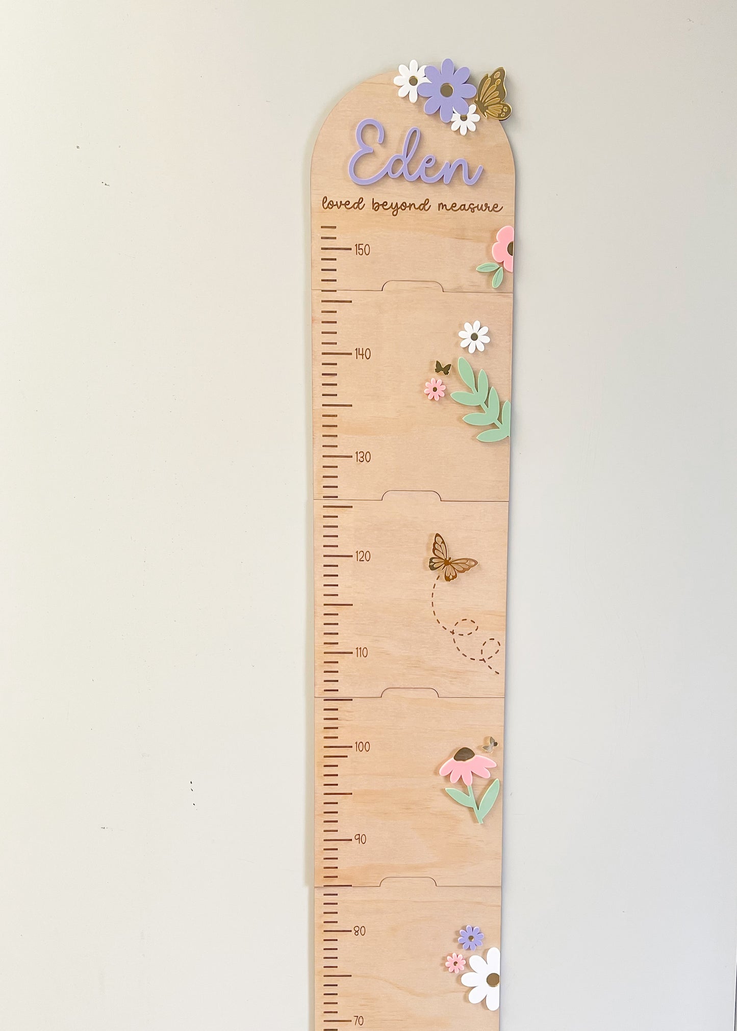Personalized Wooden Growth Chart Ruler | Floral Nursery Height Chart