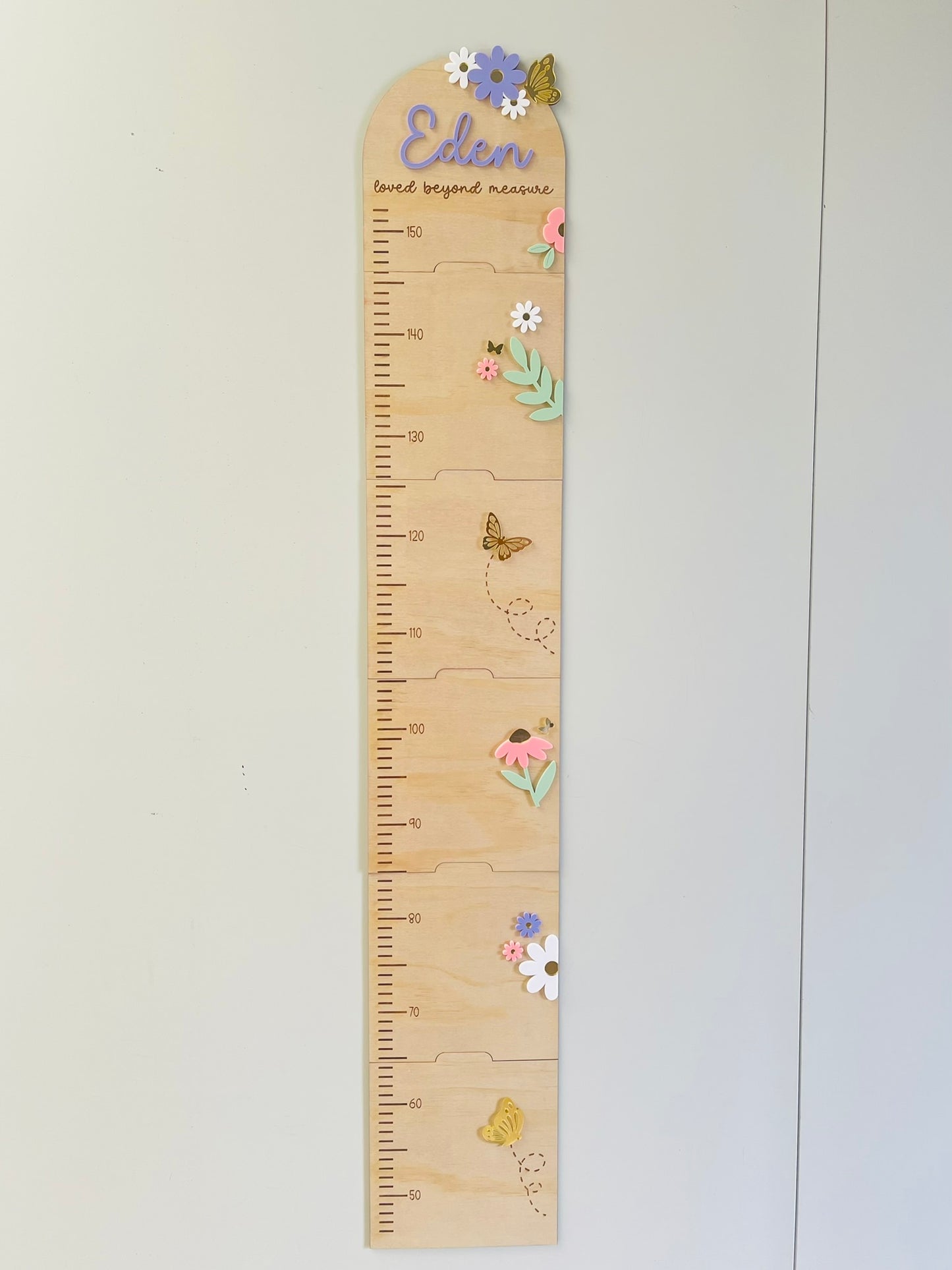 Personalized Wooden Growth Chart Ruler | Floral Nursery Height Chart