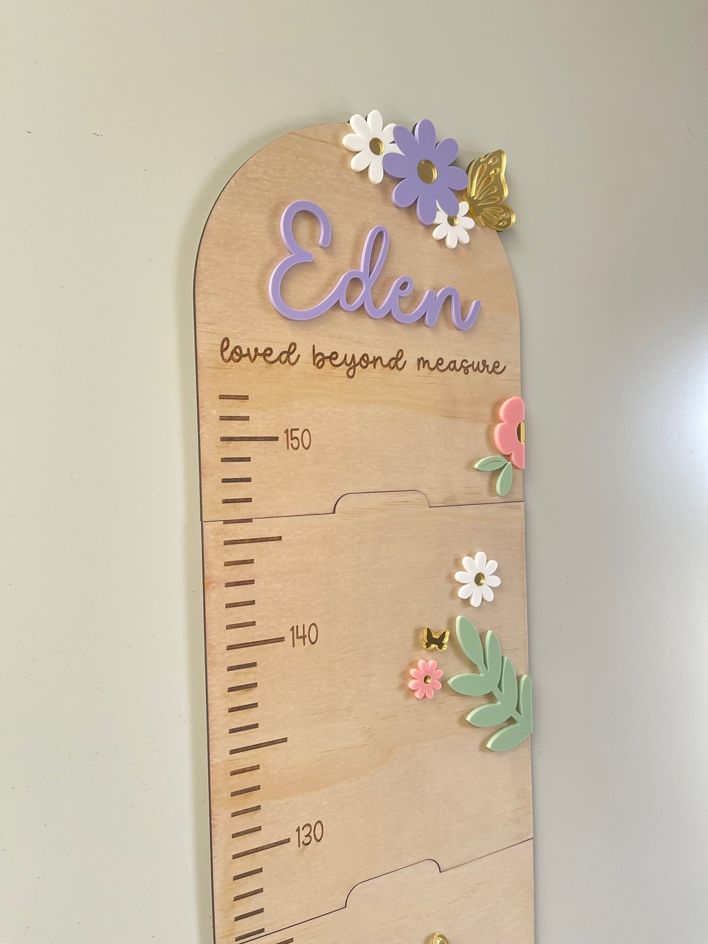 Personalized Wooden Growth Chart Ruler | Floral Nursery Height Chart