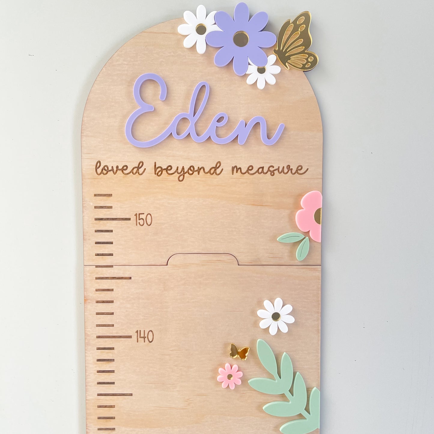 Personalized Wooden Growth Chart Ruler | Floral Nursery Height Chart