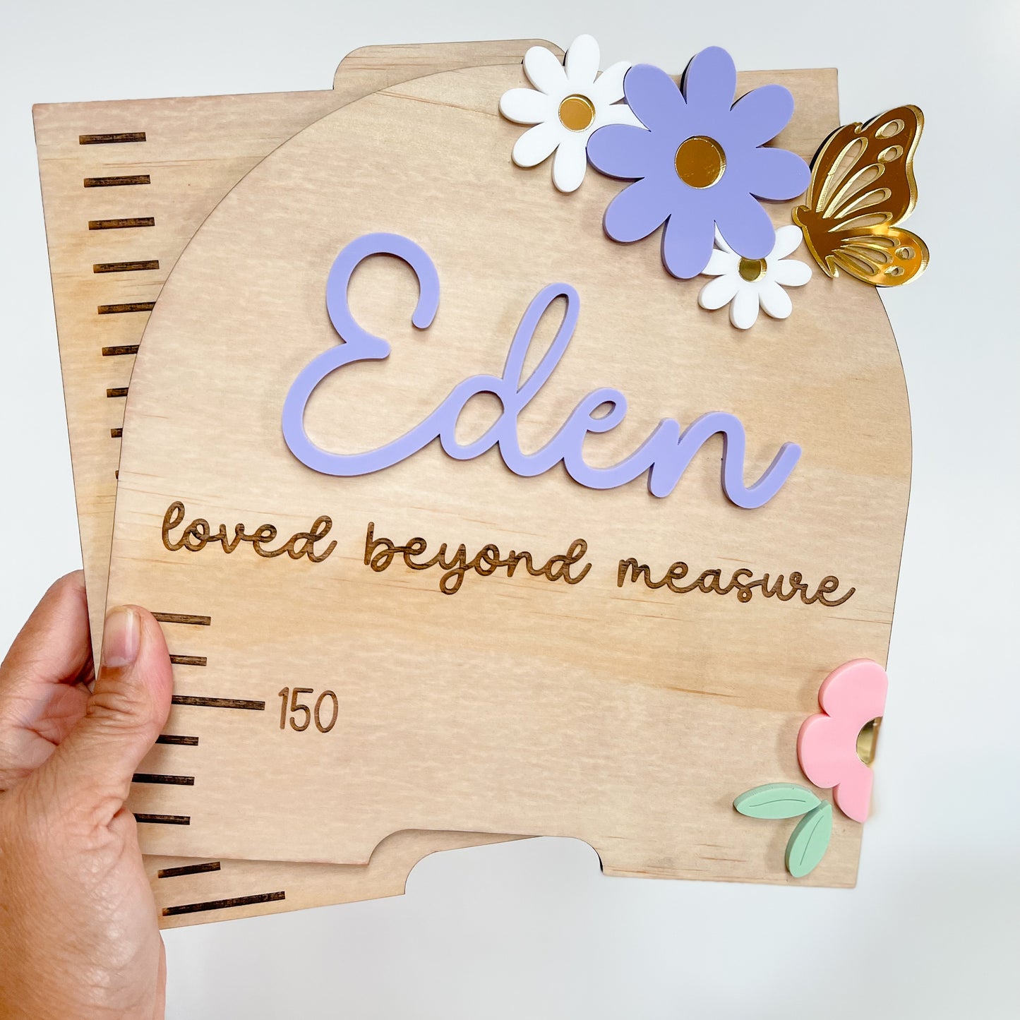 Personalized Wooden Growth Chart Ruler | Floral Nursery Height Chart