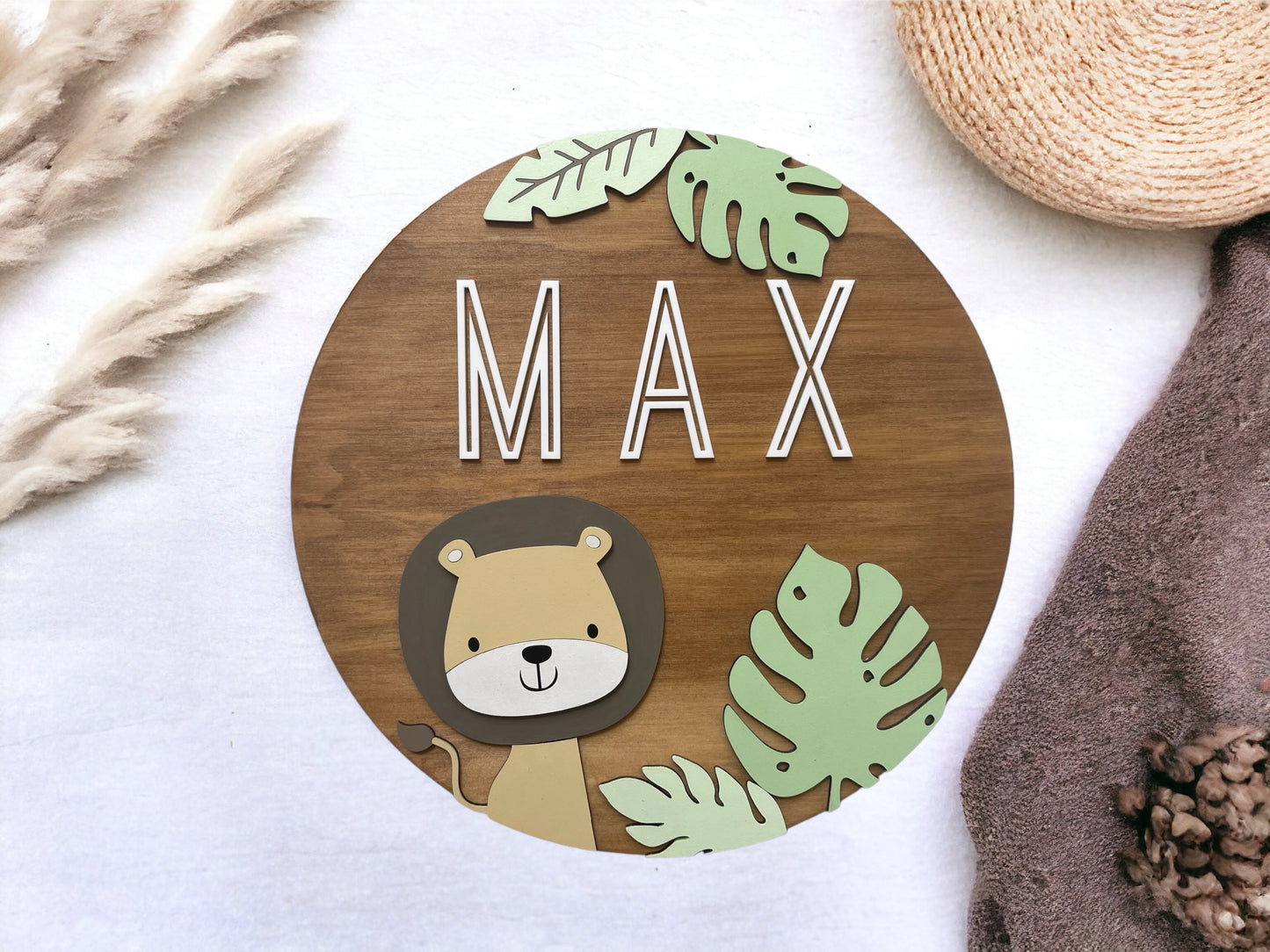 Safari Nursery Name Sign | 3D Baby Lion Decor | Nursery Room Wall art