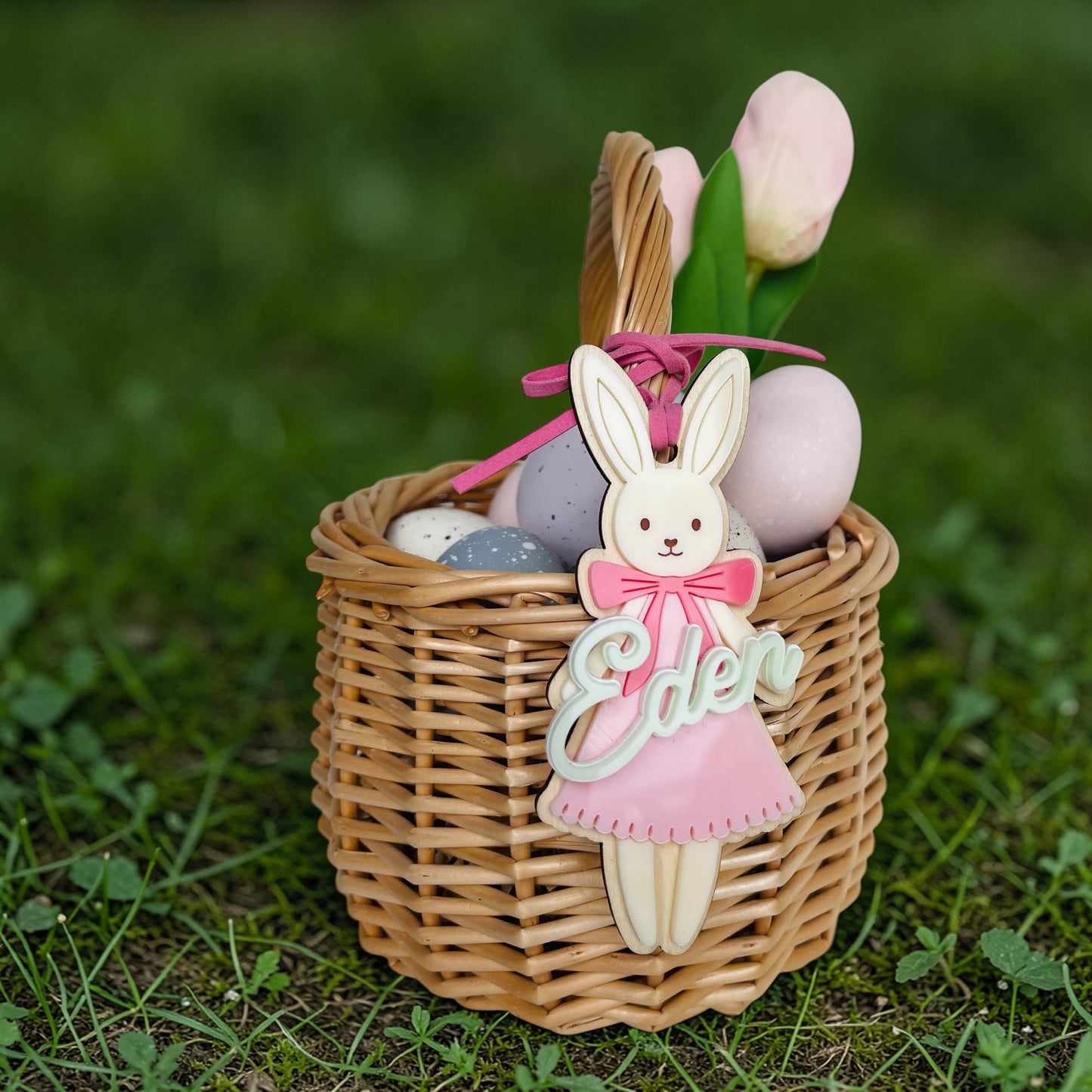 Pink Bunny Easter Basket Tag