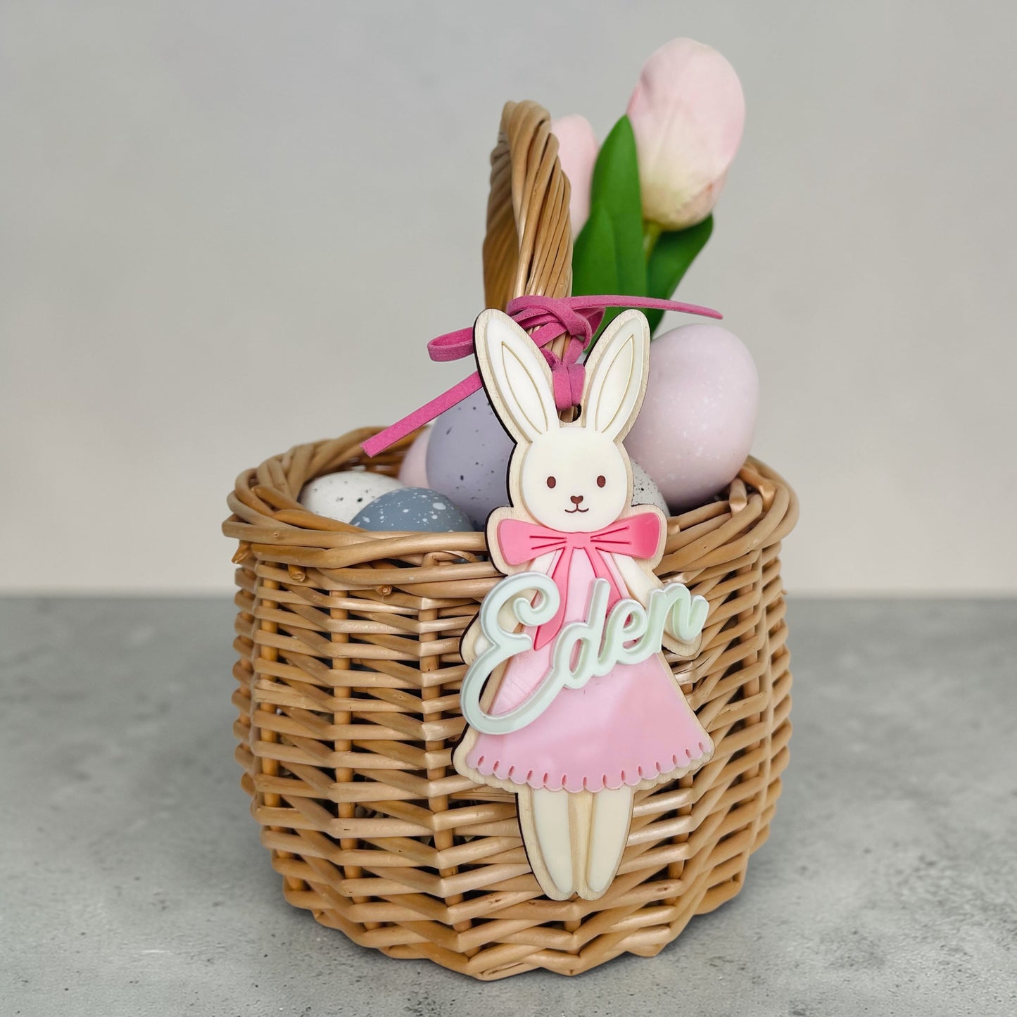 Pink Bunny Easter Basket Tag