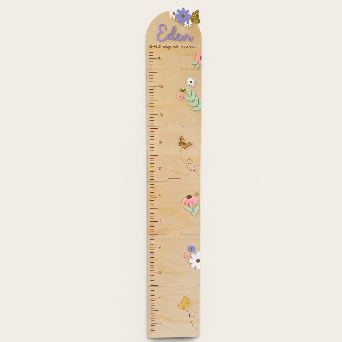 Personalized Wooden Growth Chart Ruler | Floral Nursery Height Chart