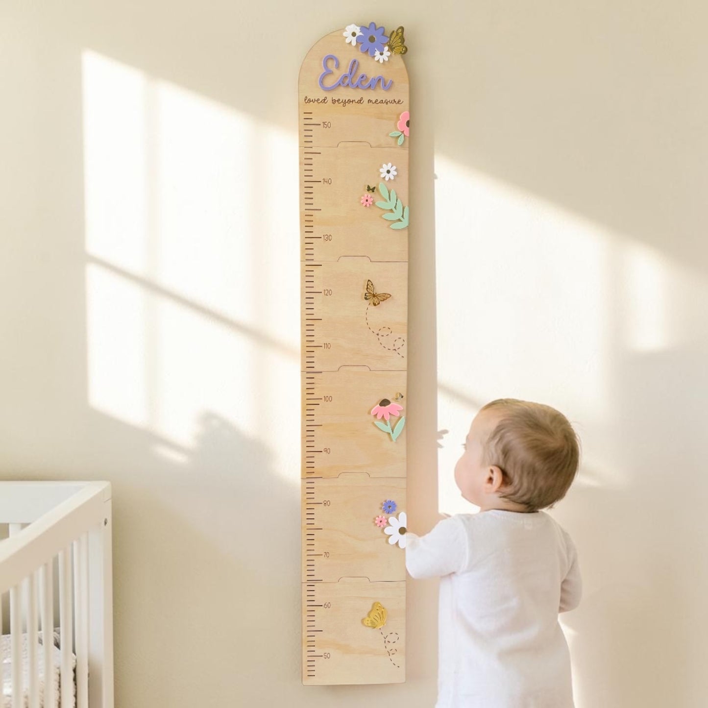 Personalized Wooden Growth Chart Ruler | Floral Nursery Height Chart