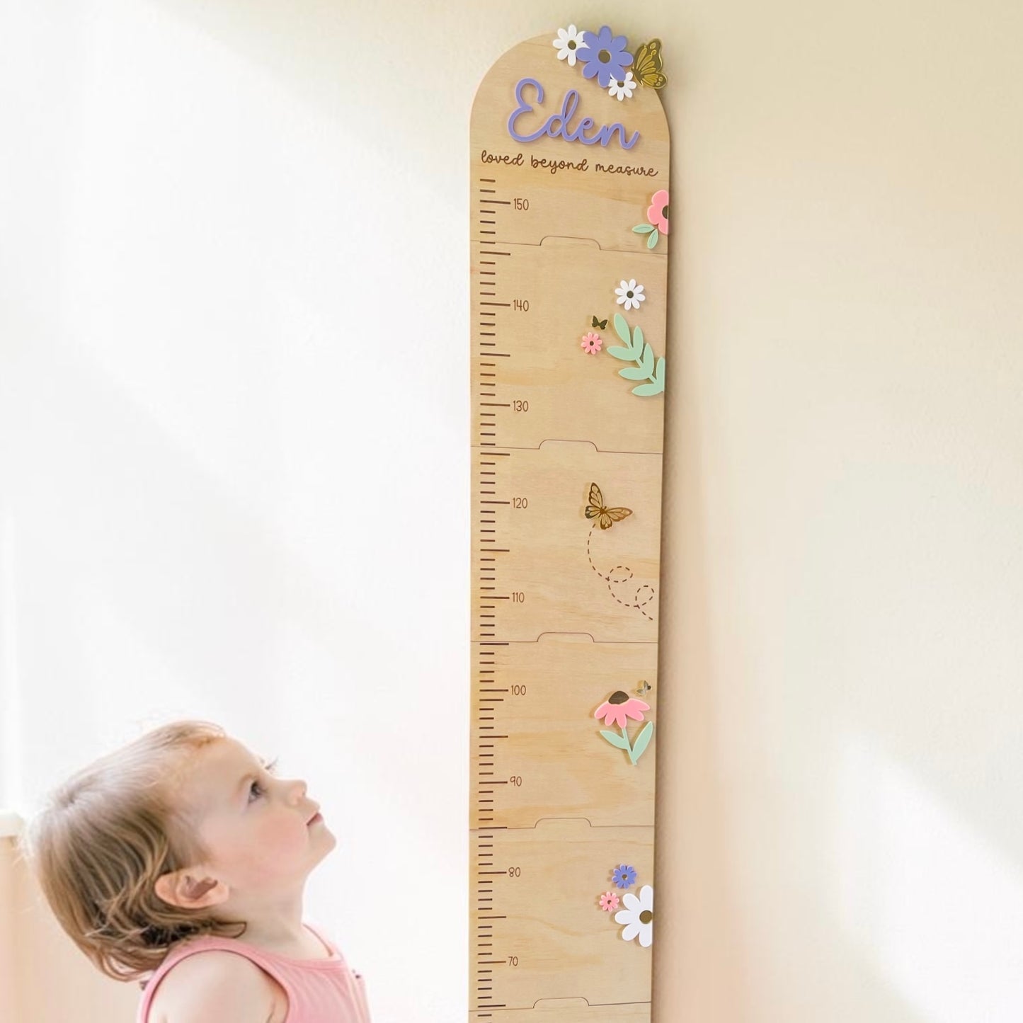 Personalized Wooden Growth Chart Ruler | Floral Nursery Height Chart