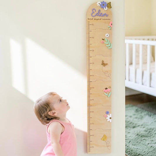 Personalized Wooden Growth Chart Ruler | Floral Nursery Height Chart