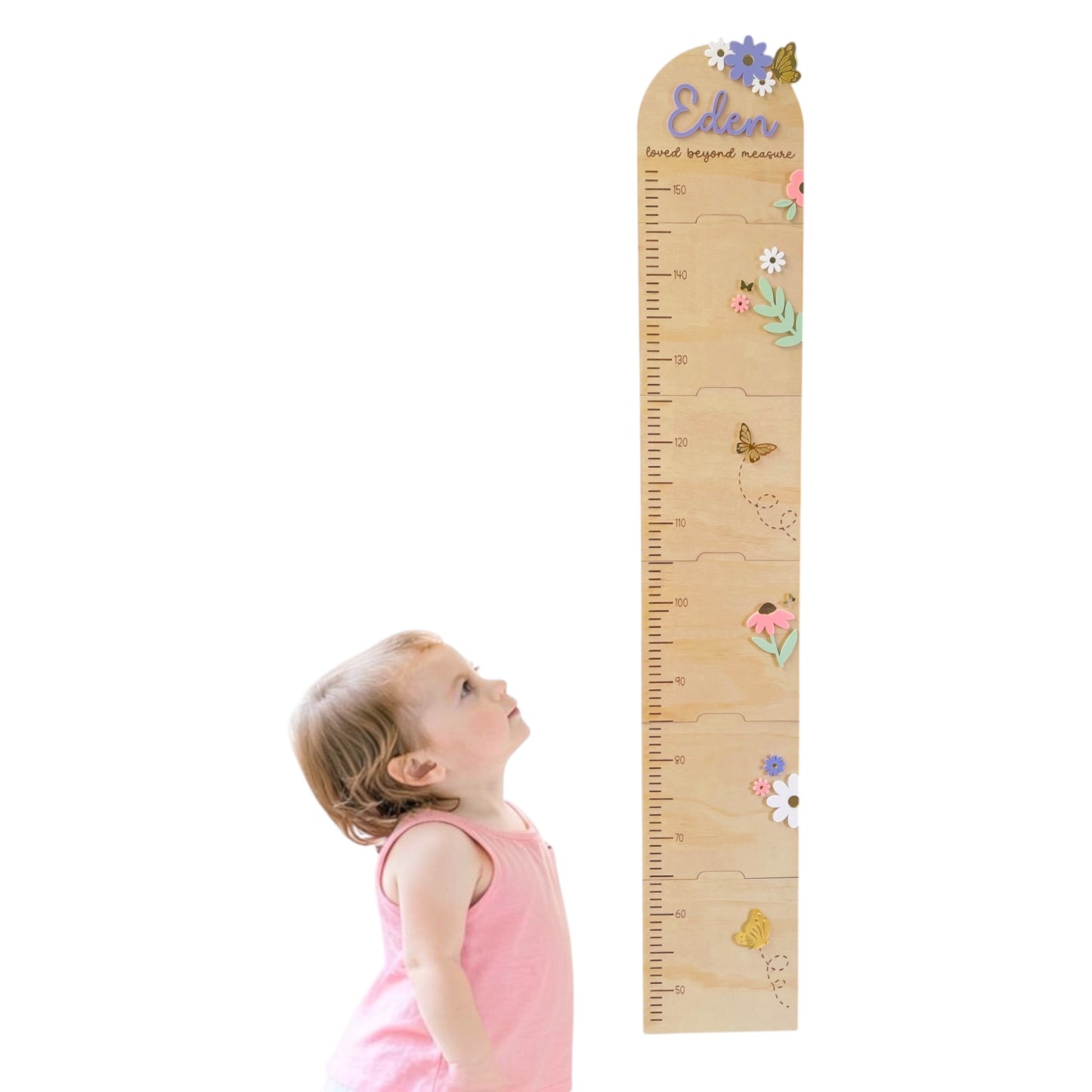 Personalized Wooden Growth Chart Ruler | Floral Nursery Height Chart
